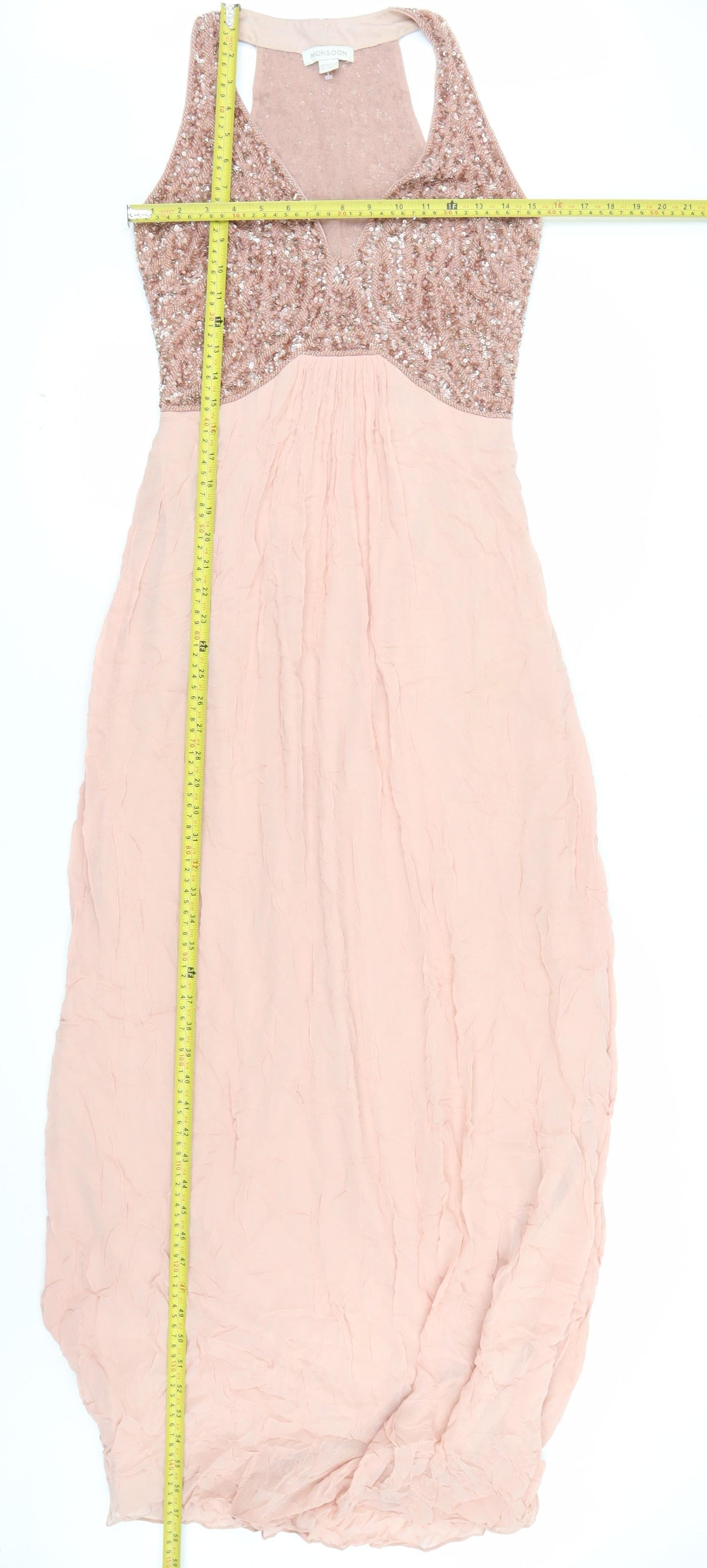 Monsoon Women Pink Sequin Maxi Dress Size 10 Sleeveless Formal