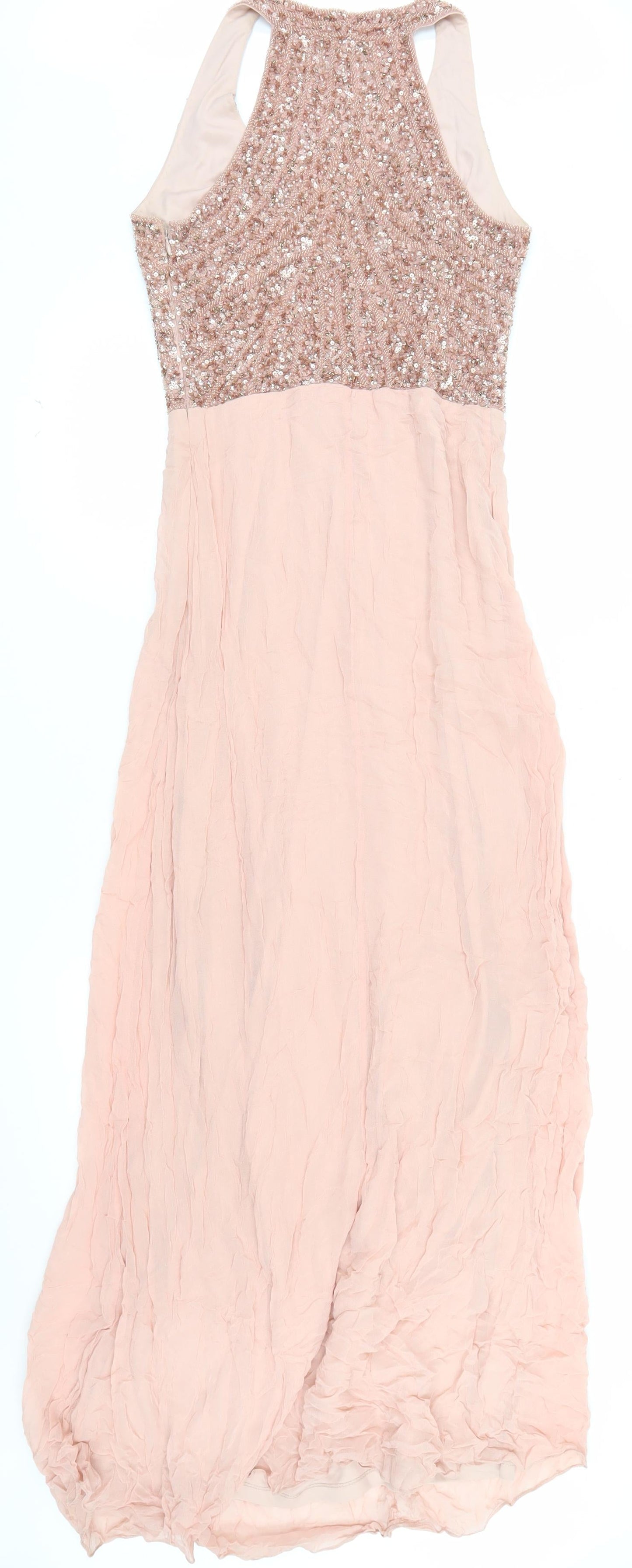 Monsoon Women Pink Sequin Maxi Dress Size 10 Sleeveless Formal