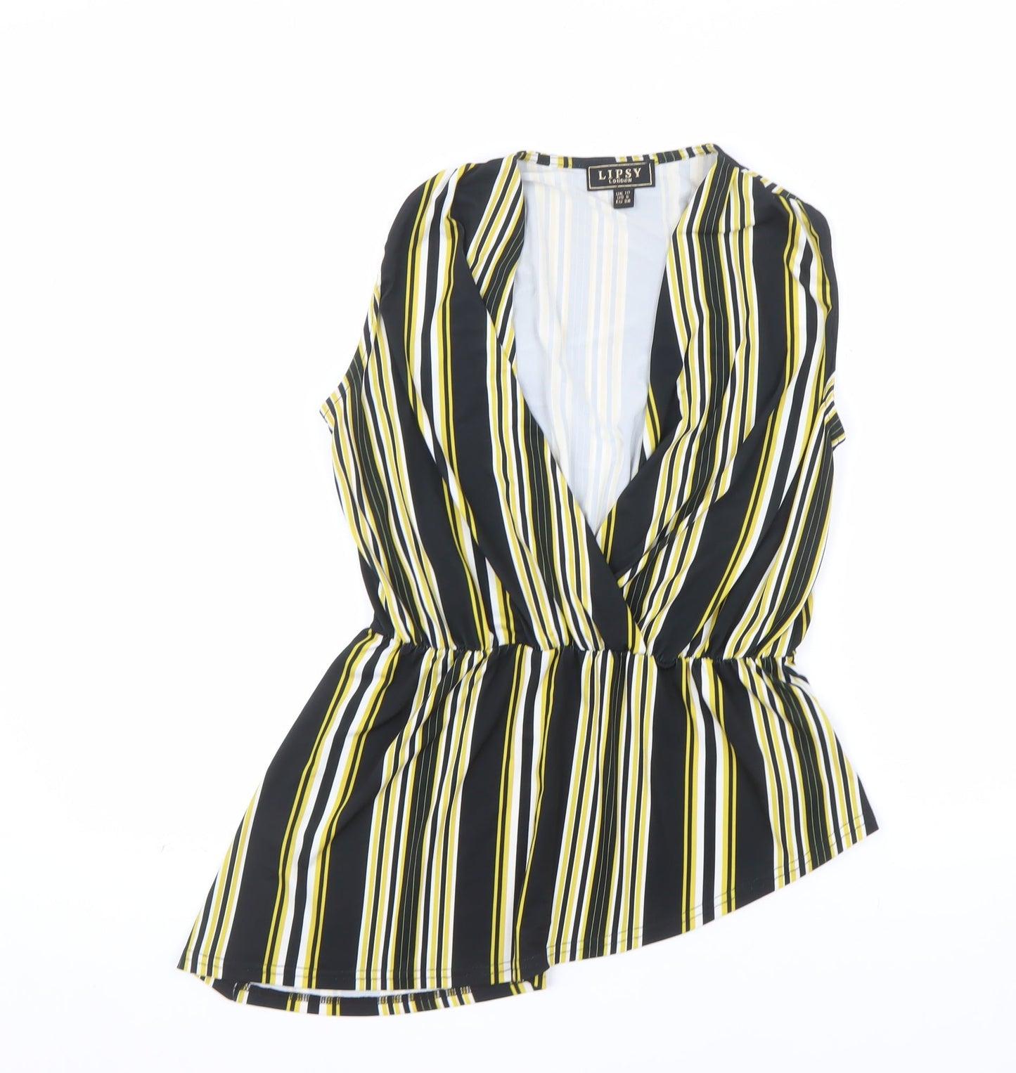 Lipsy Women’s Multicoloured Striped Wrap Sleeveless Blouse Size 10