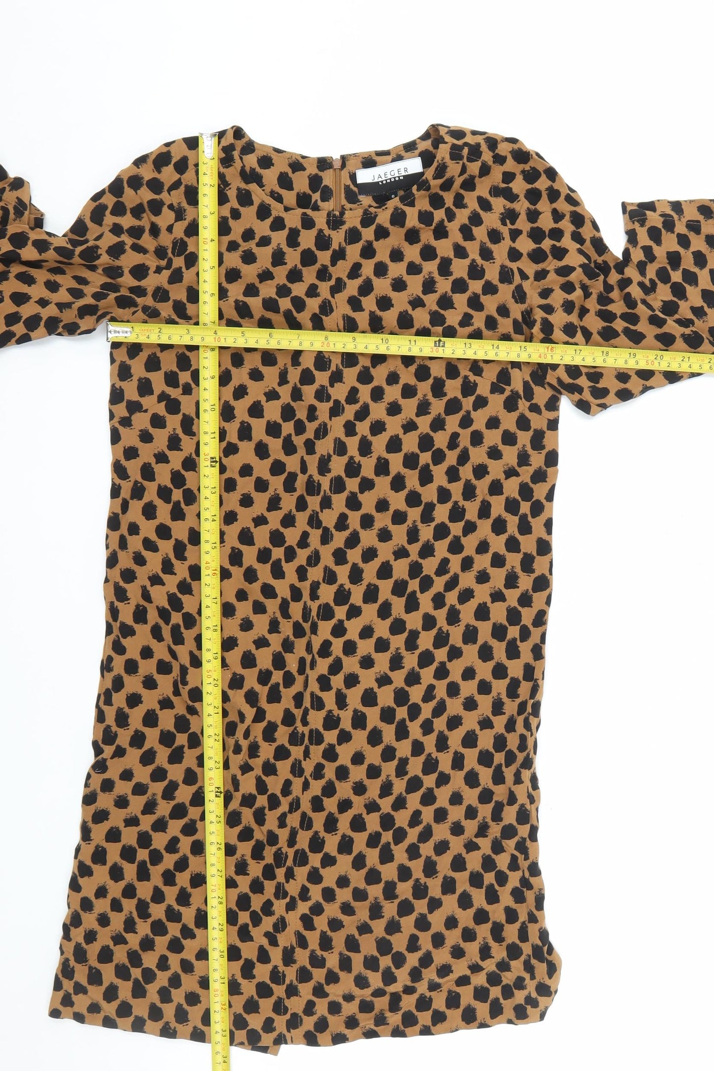 Jaeger Women Brown Animal Print Shift Dress Size 6 Workwear