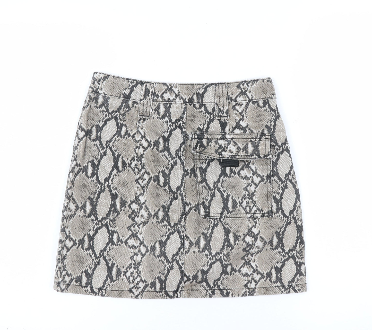 Topshop Womens Beige Snake Print Mini Skirt UK 8 Cotton Denim