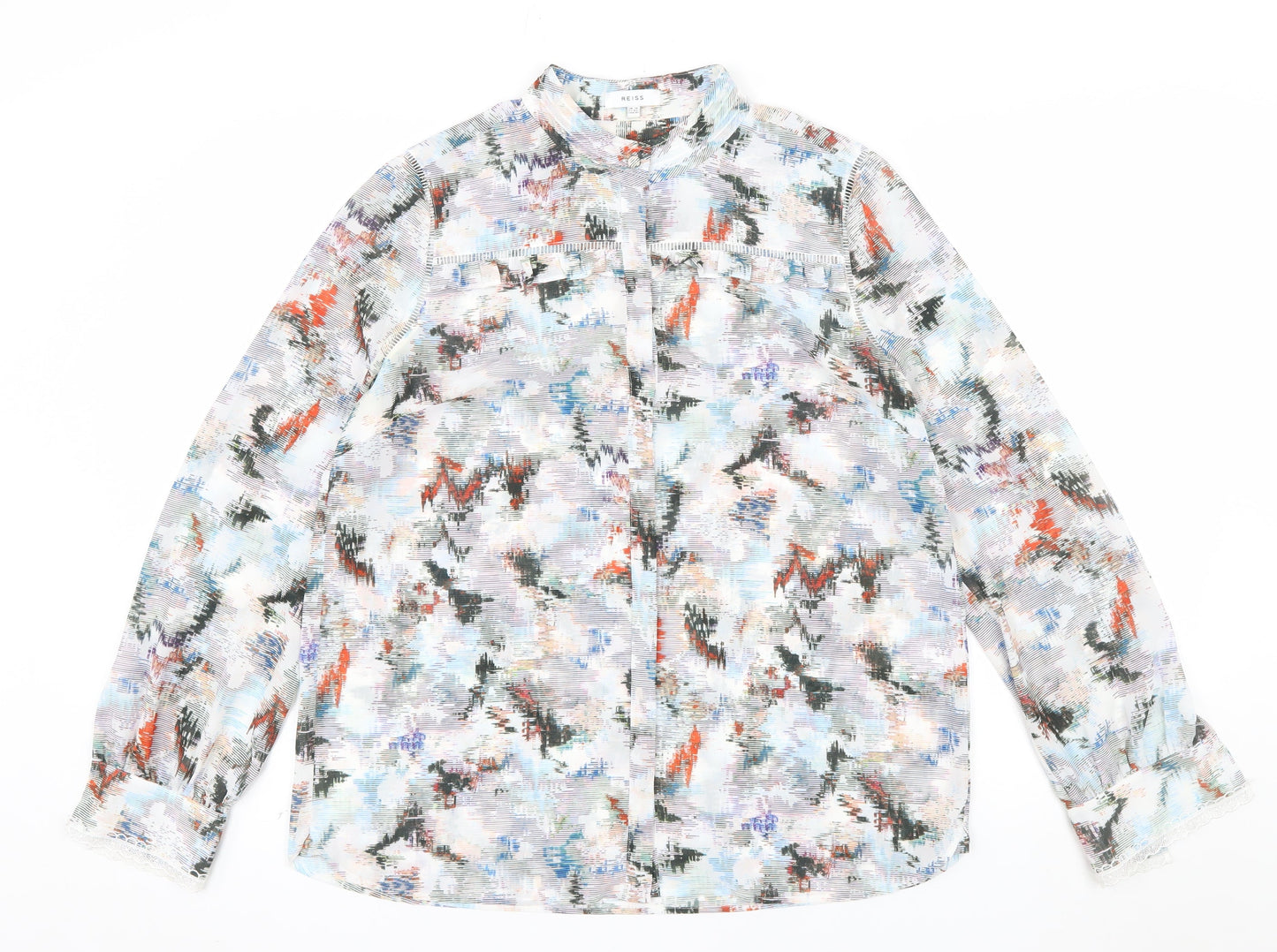 Reiss Women’s Multicoloured Long Sleeve Sheer Chiffon Blouse UK 14