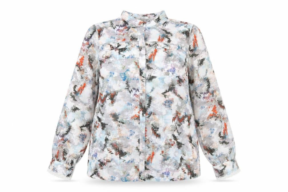 Reiss Women’s Multicoloured Long Sleeve Sheer Chiffon Blouse UK 14