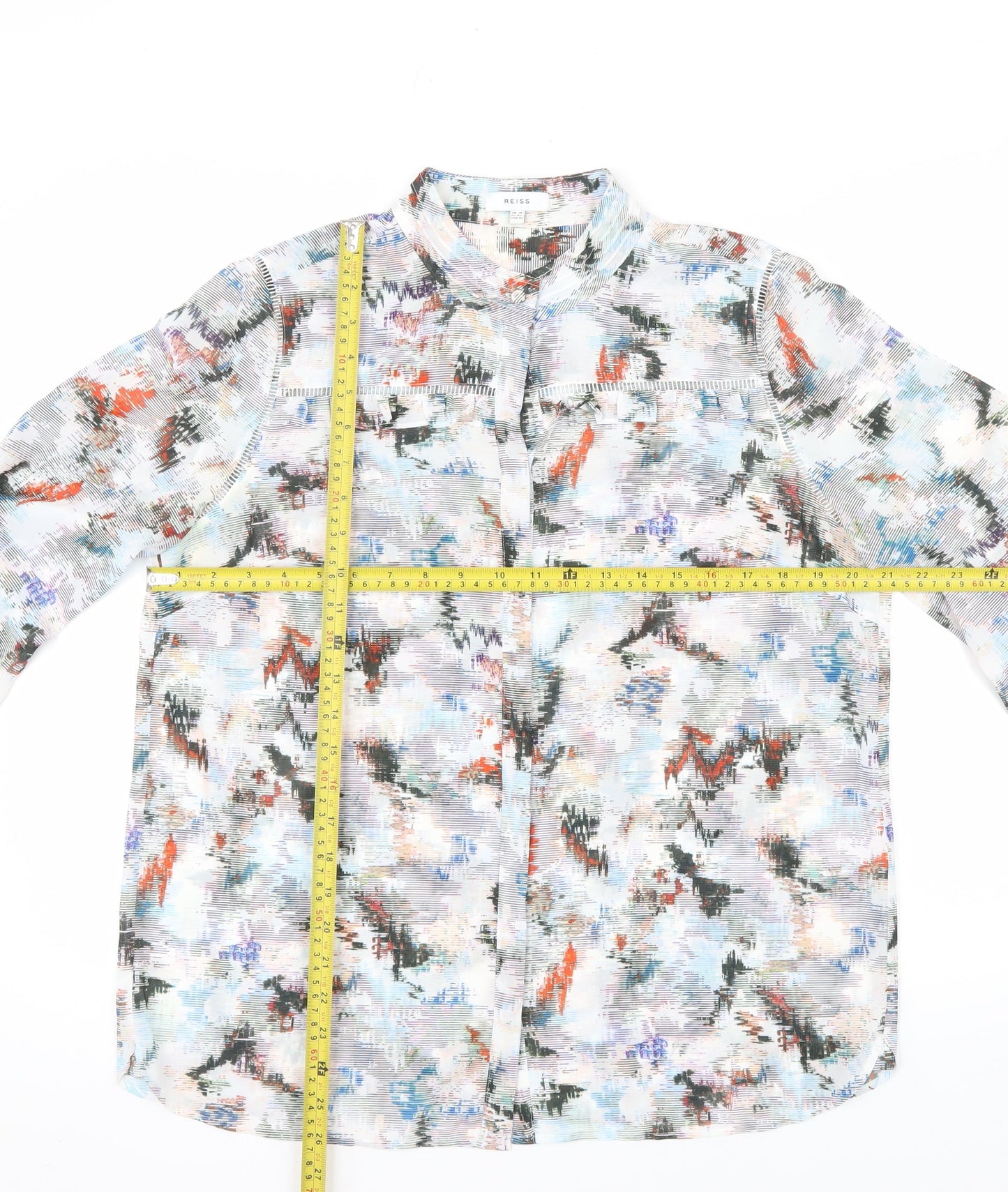 Reiss Women’s Multicoloured Long Sleeve Sheer Chiffon Blouse UK 14