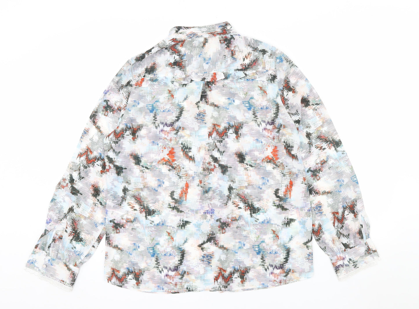 Reiss Women’s Multicoloured Long Sleeve Sheer Chiffon Blouse UK 14