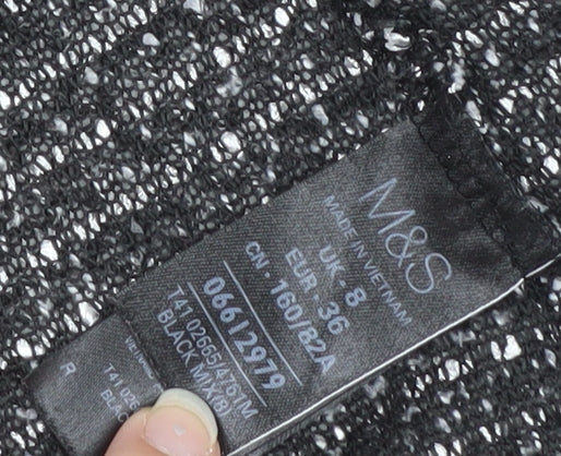 Marks and Spencer Women's Black Bouclé Blazer Size 8 Classic Fit