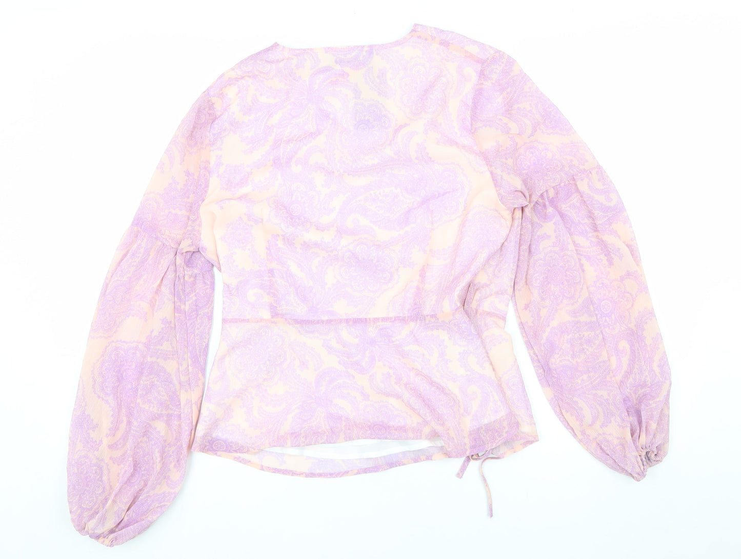 Oasis Women’s Multicoloured Wrap Blouse UK 14 Balloon Sleeve Chiffon