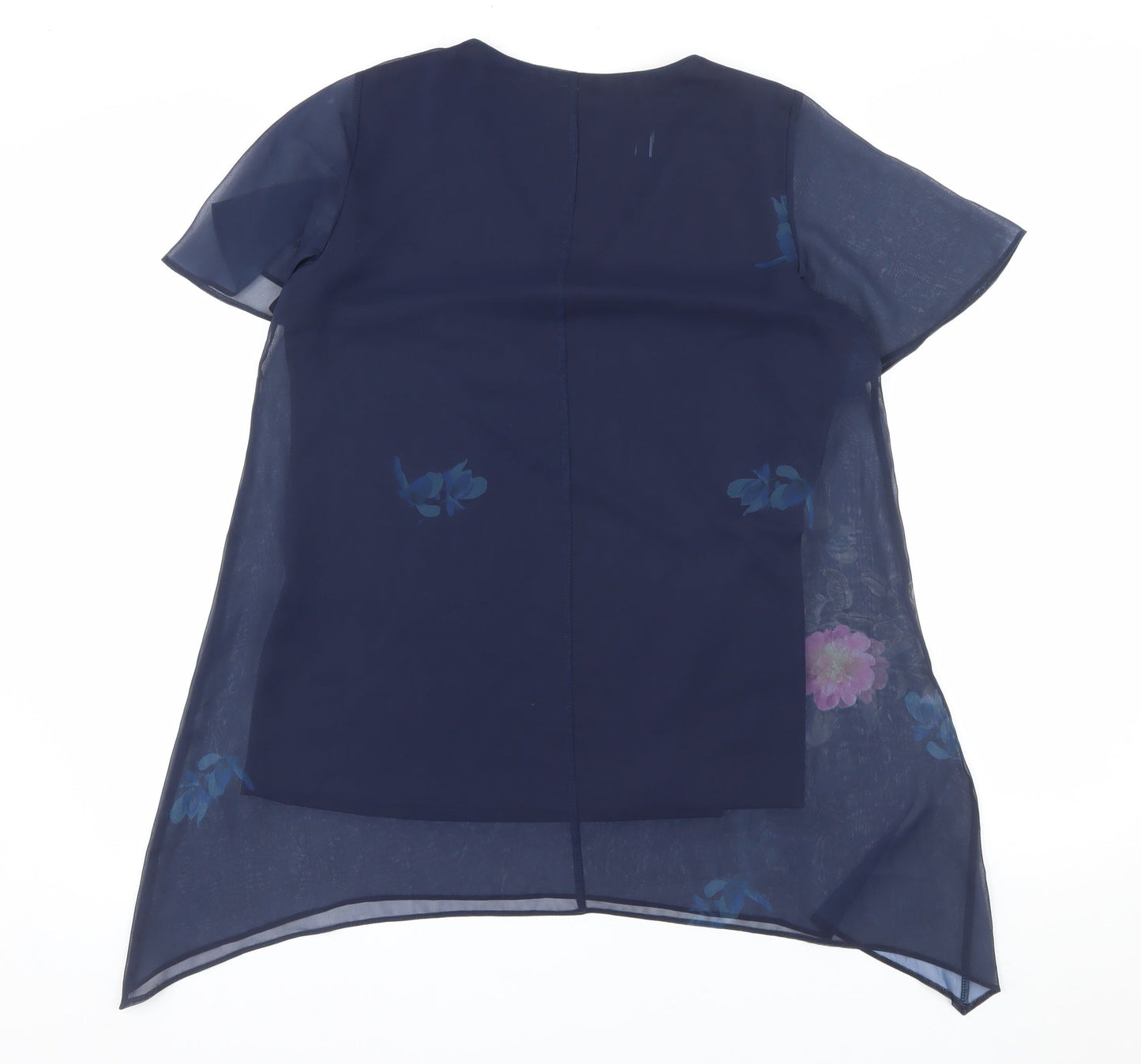 Roman Women's Blue Floral Chiffon Tunic Blouse Size 10