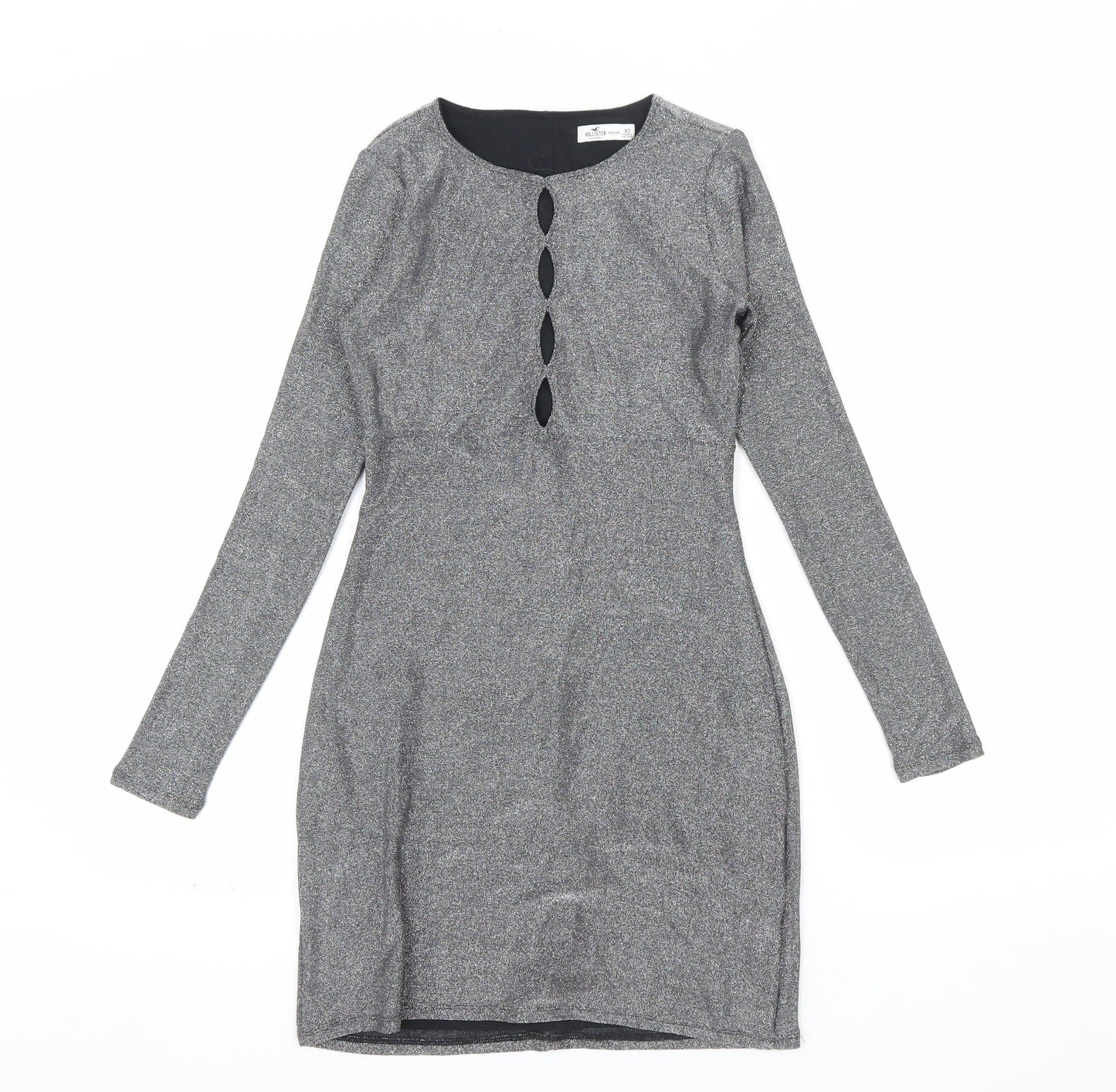 Hollister Women’s Silver Bodycon Long Sleeve Dress XS Party Wear