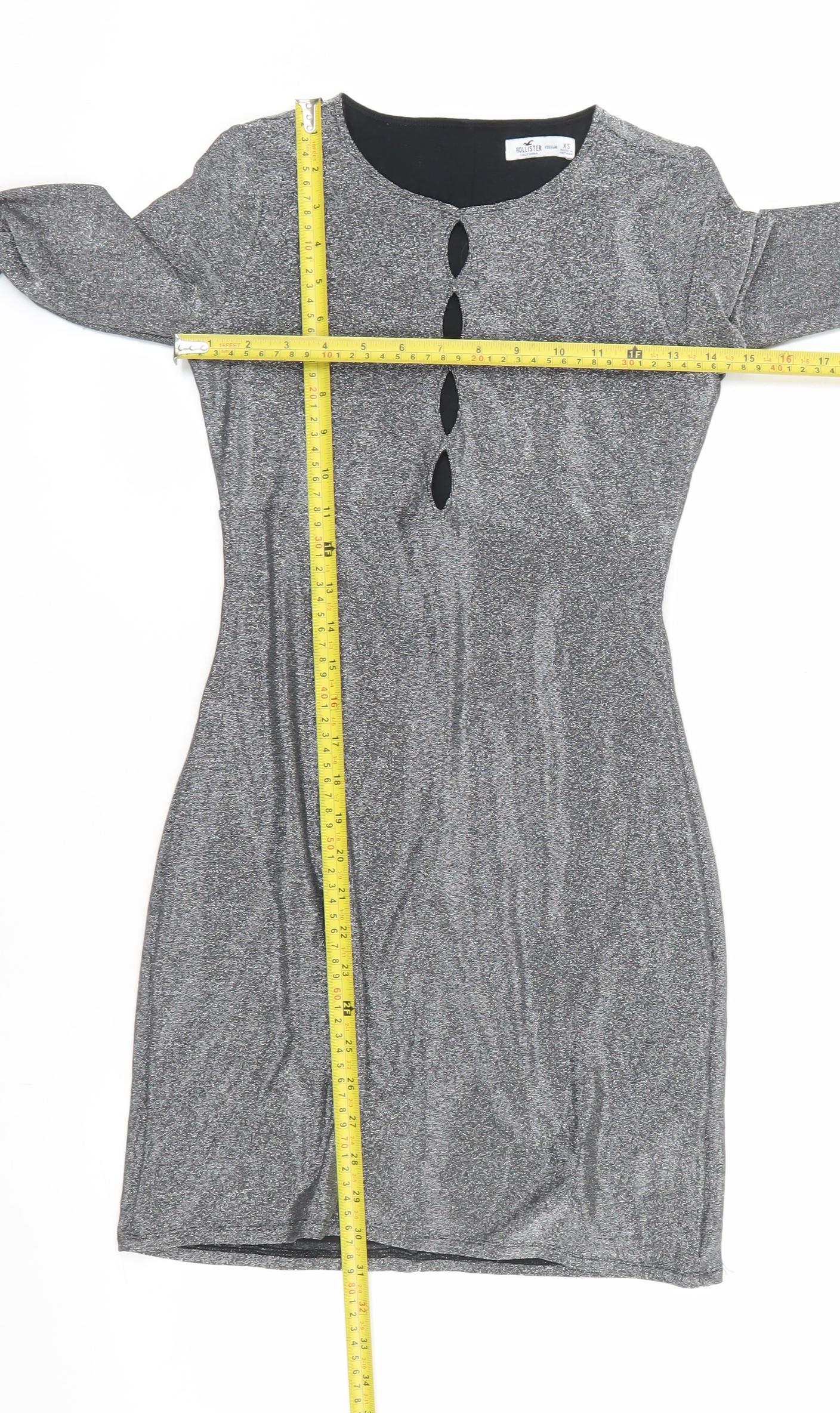 Hollister Women’s Silver Bodycon Long Sleeve Dress XS Party Wear