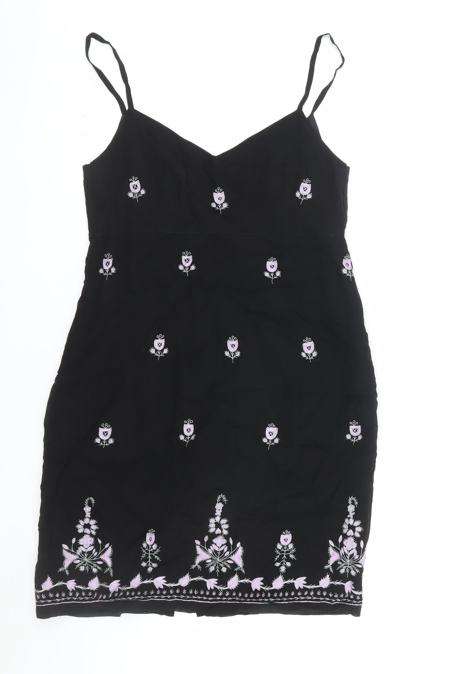Oasis Women Black Floral Embroidered Slip Dress Size 14