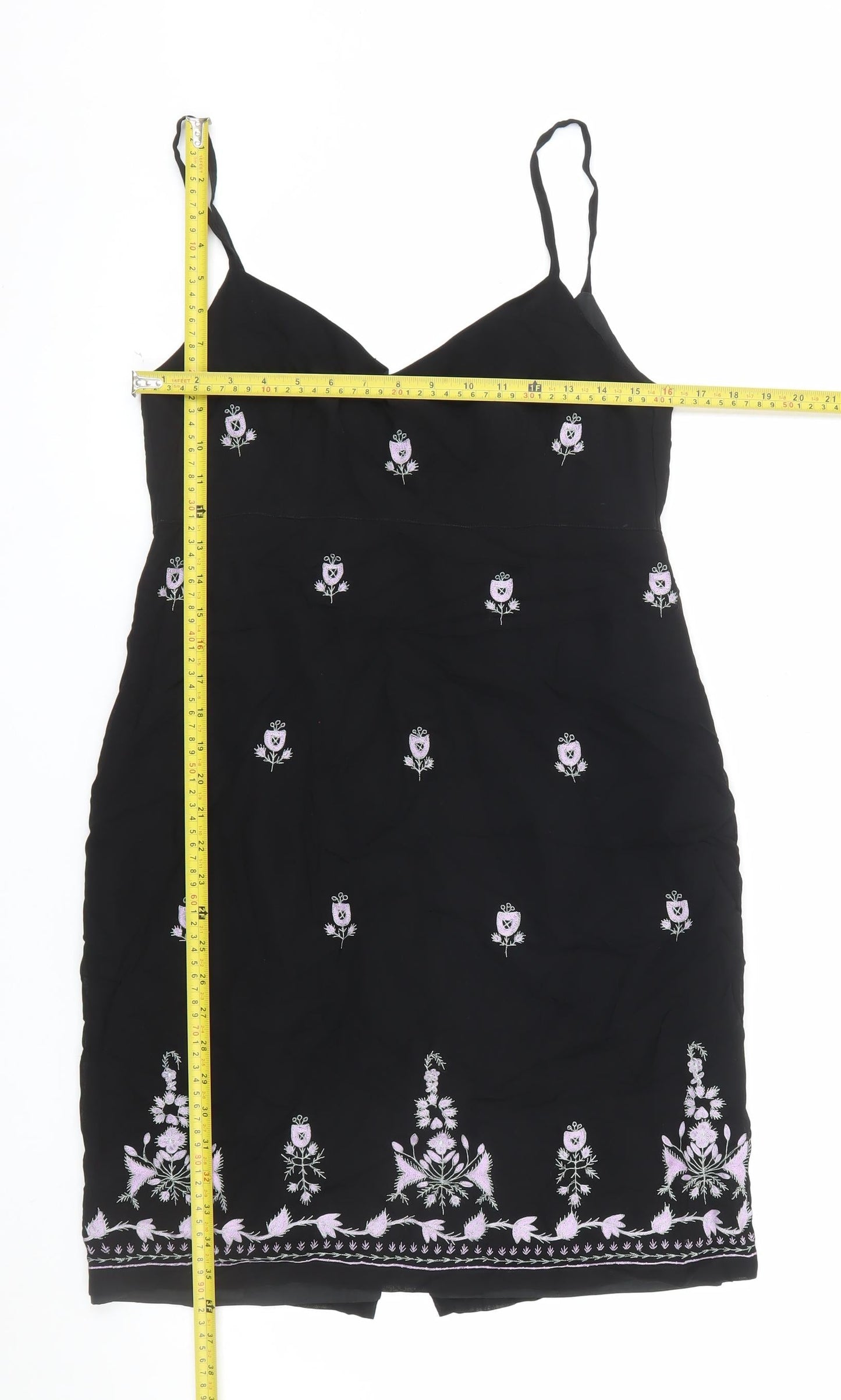 Oasis Women Black Floral Embroidered Slip Dress Size 14