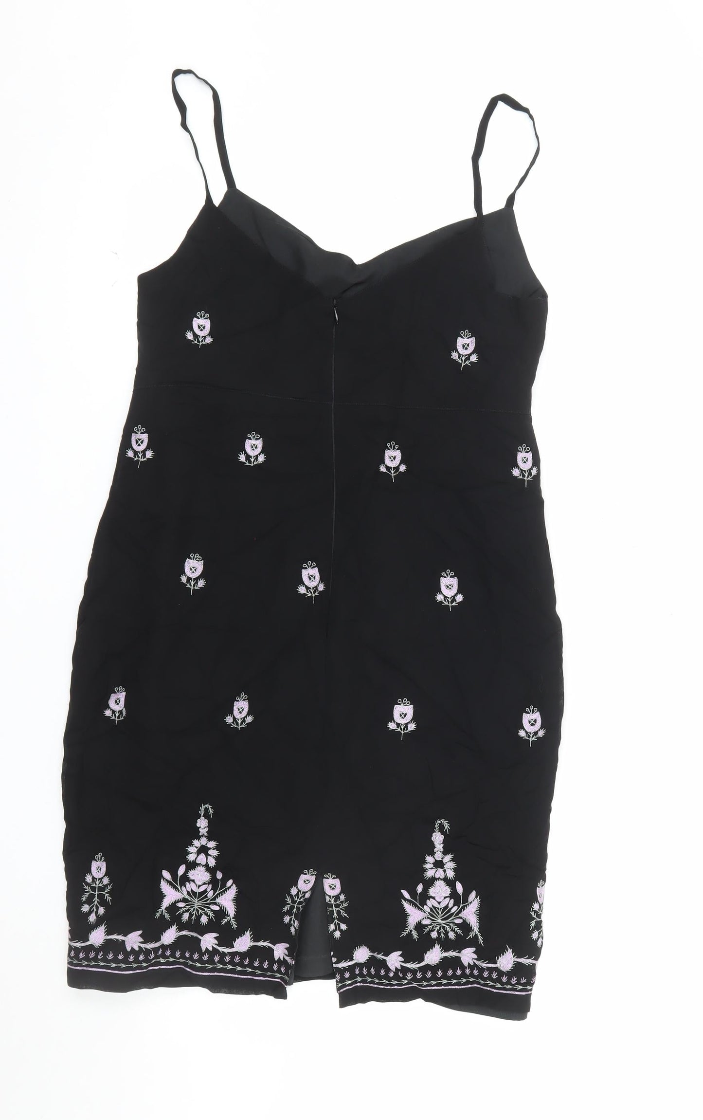 Oasis Women Black Floral Embroidered Slip Dress Size 14