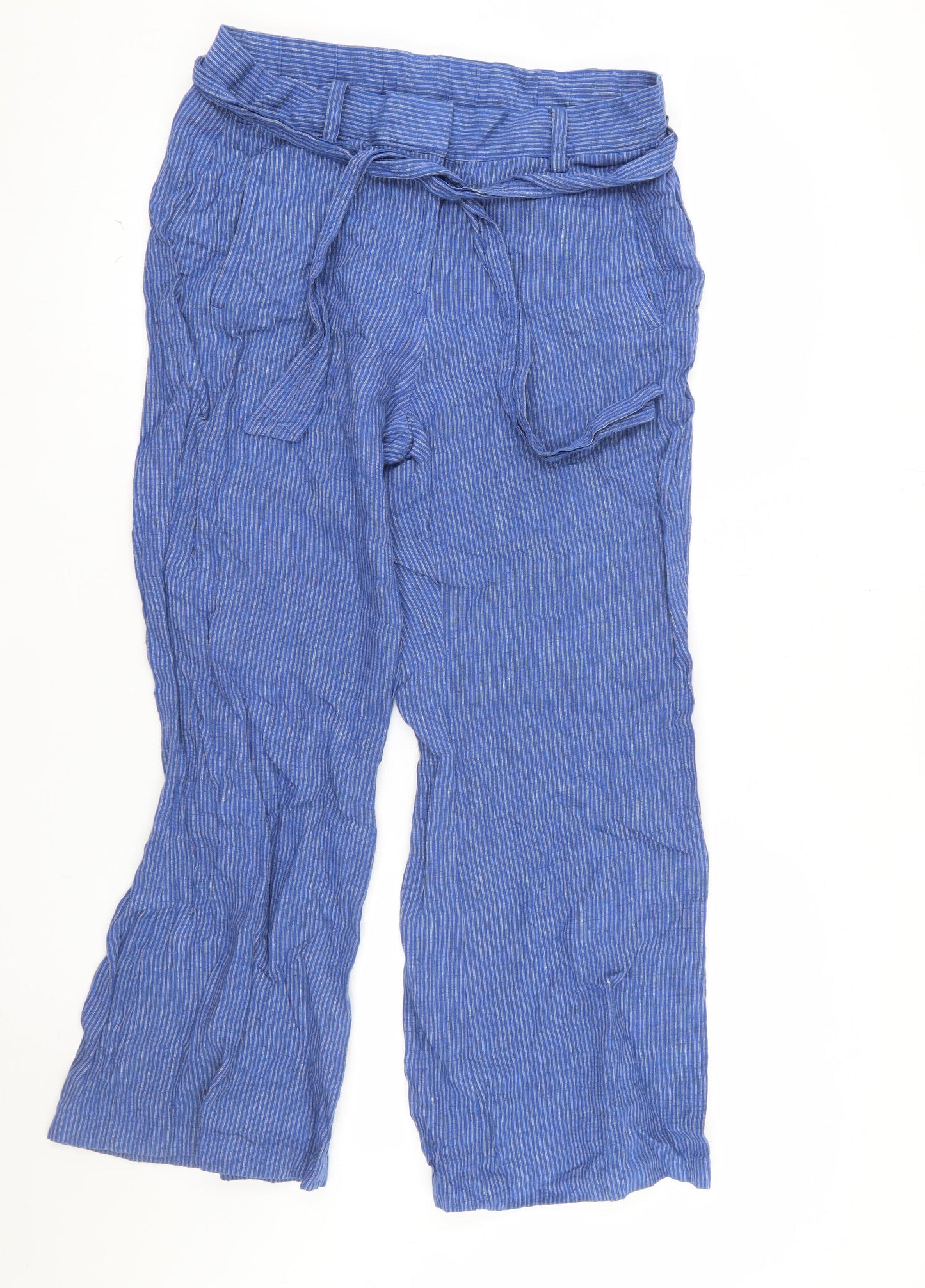 Lands' End Women's Blue Linen Petite Wide-Leg Mid Rise Trousers