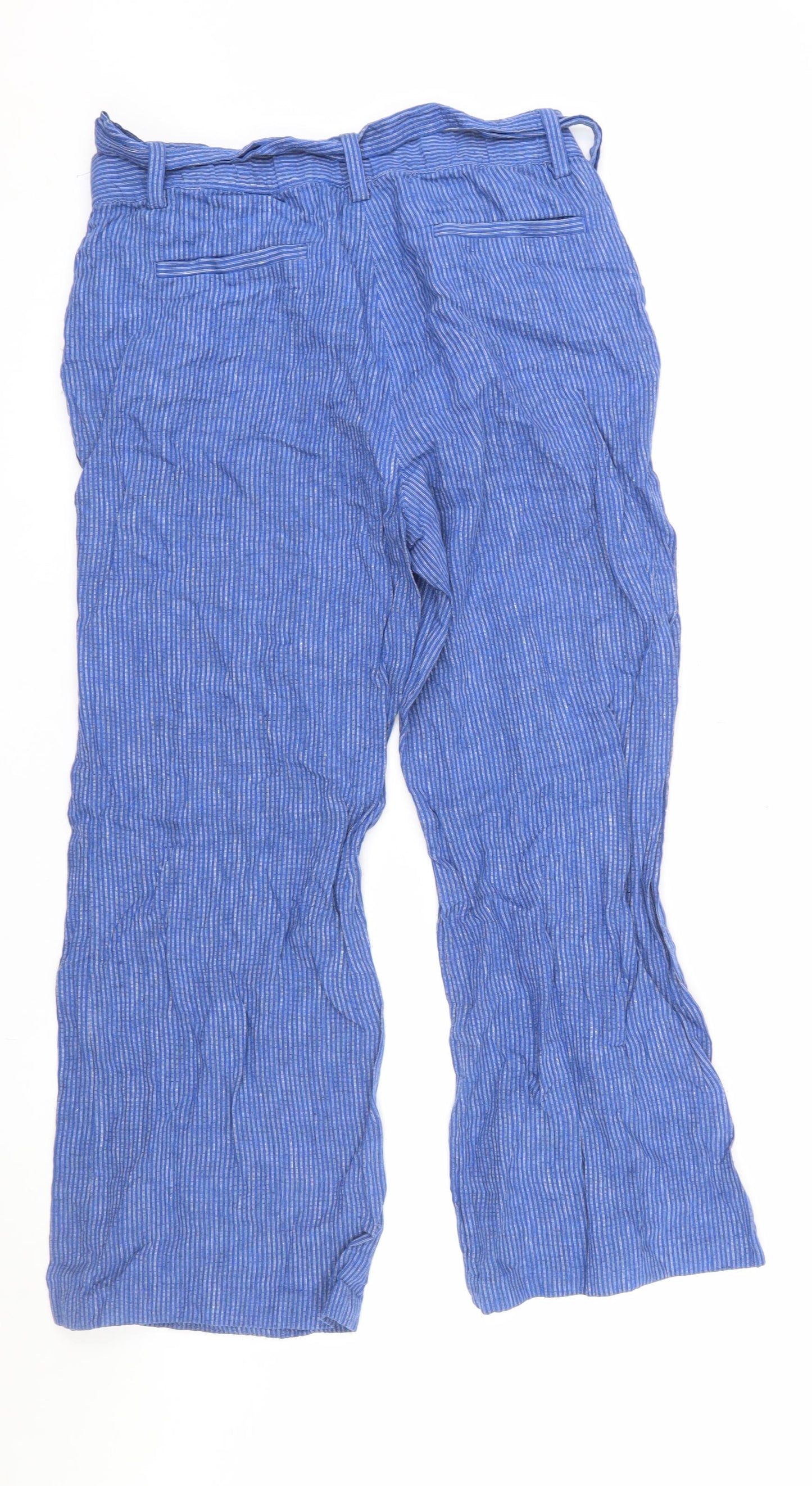 Lands' End Women's Blue Linen Petite Wide-Leg Mid Rise Trousers