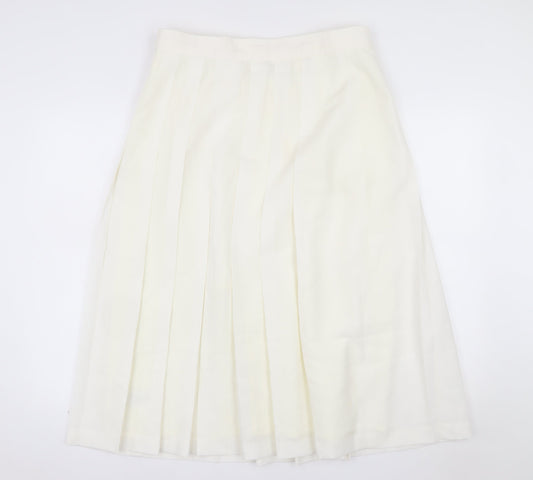 Marks and Spencer Women Ivory Pleated Midi Skirt Size 18 Lined