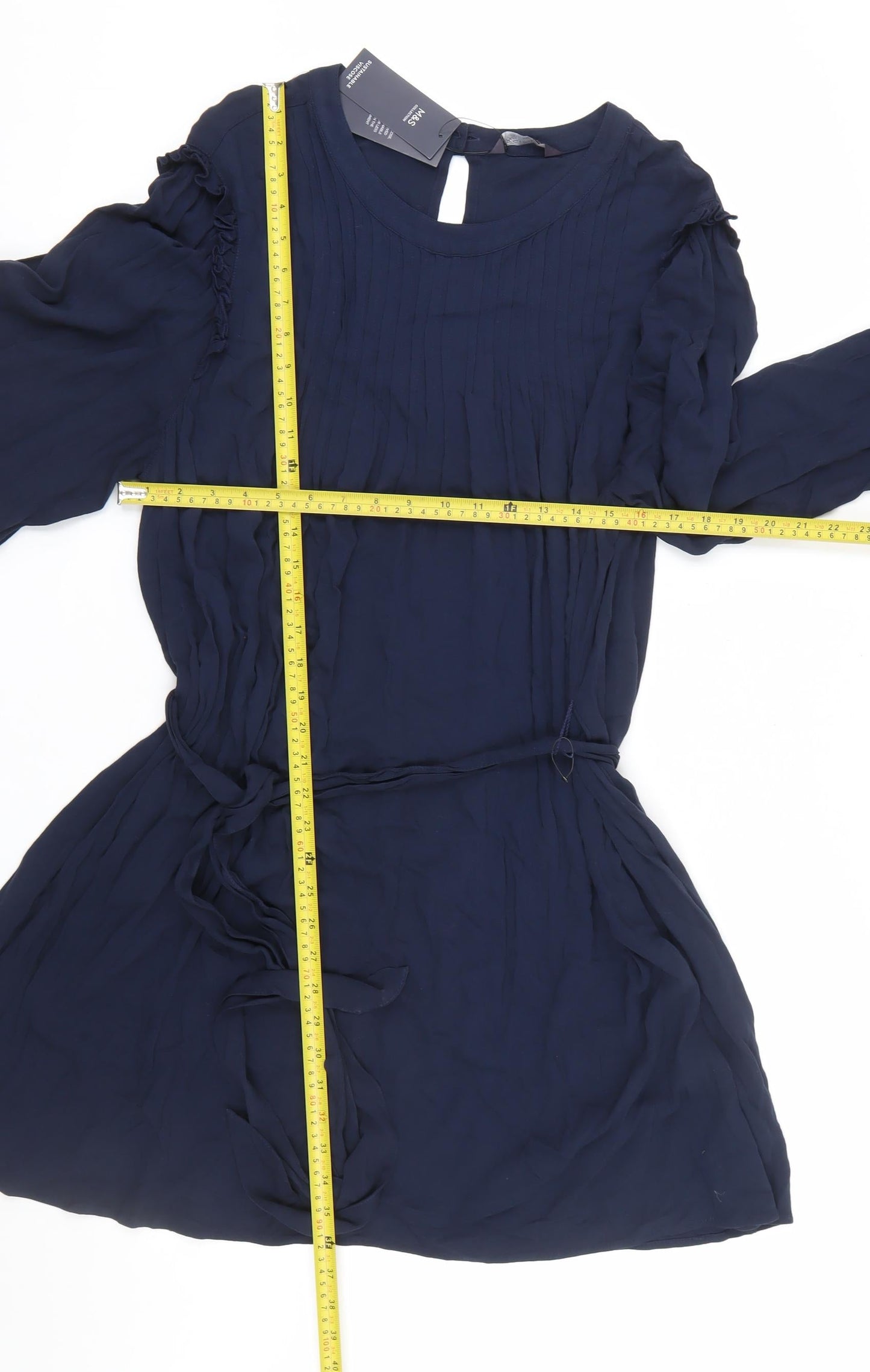 Marks and Spencer Women's Blue Size 24 Fit & Flare Pleated Dress