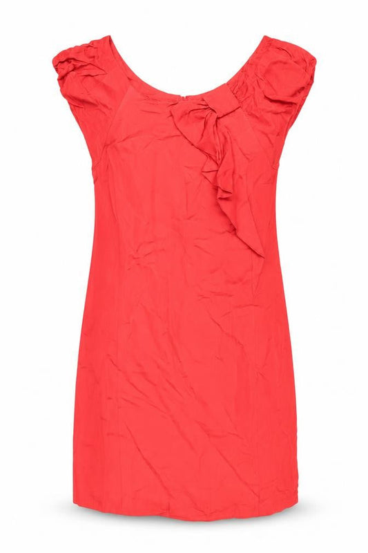 Oasis Women’s Red Knee Length Shift Dress Size 10 Puff Sleeve Bow Detail