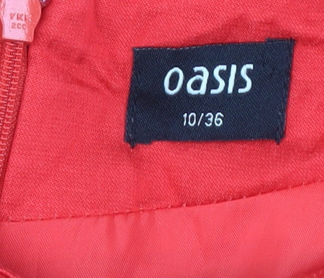 Oasis Women’s Red Knee Length Shift Dress Size 10 Puff Sleeve Bow Detail