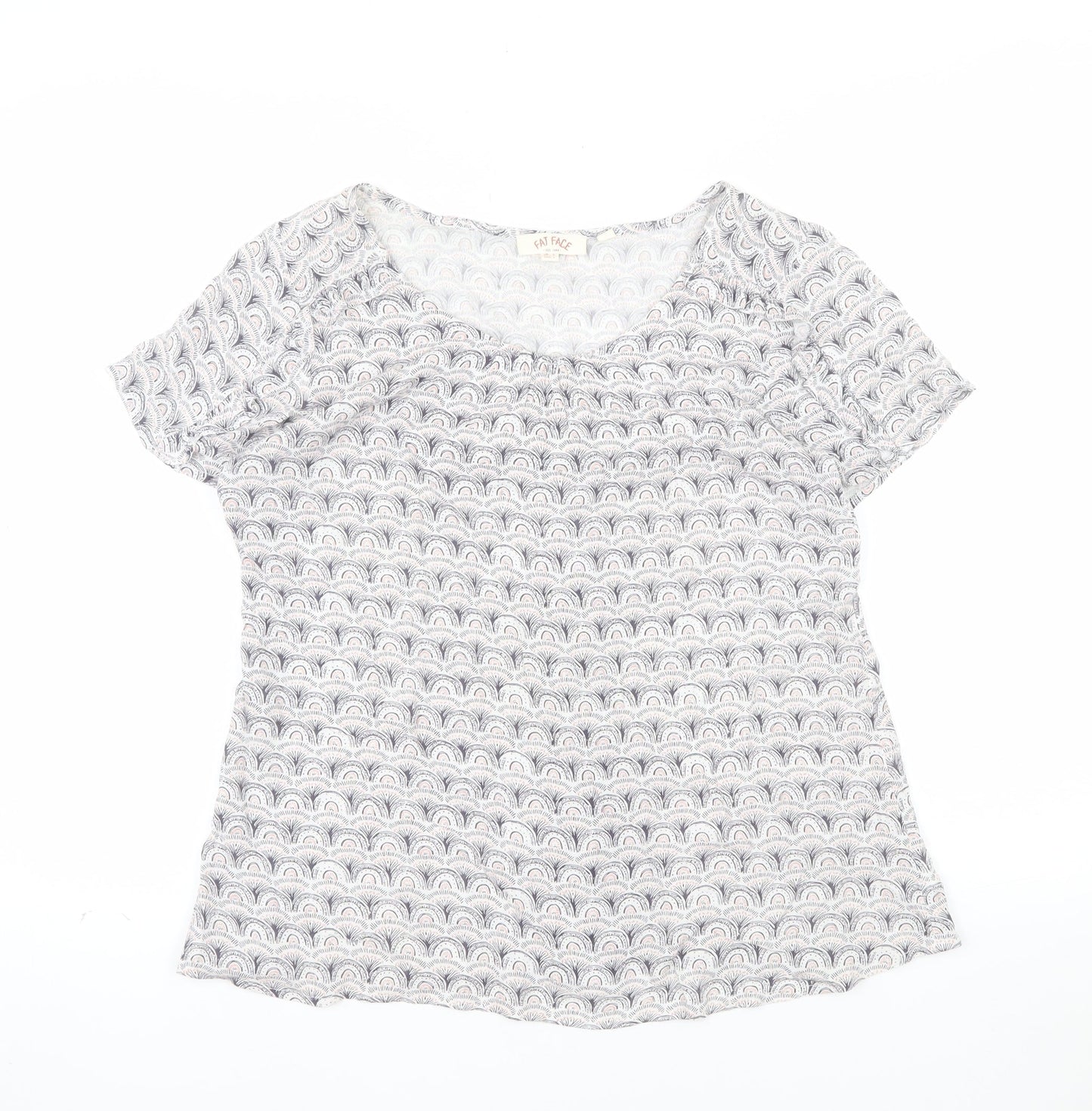 Fat Face Women Grey Patterned Viscose Short Sleeve T-Shirt Size 10