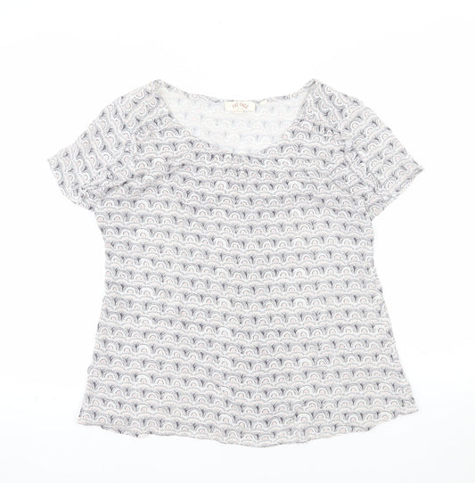 Fat Face Women Grey Patterned Viscose Short Sleeve T-Shirt Size 10