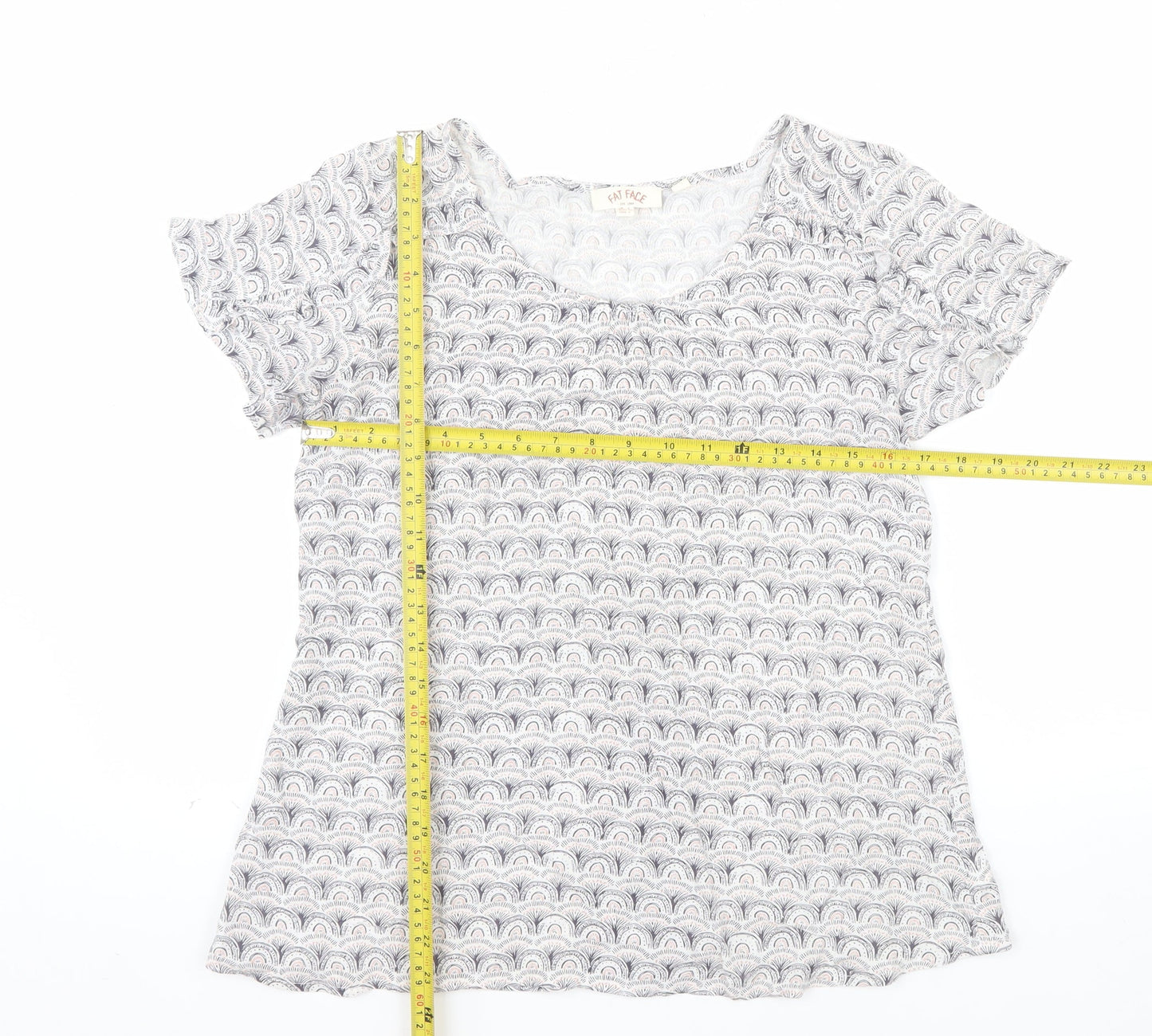 Fat Face Women Grey Patterned Viscose Short Sleeve T-Shirt Size 10