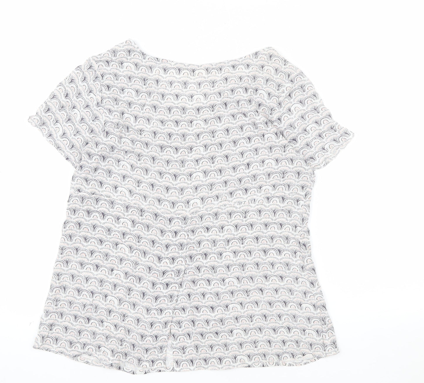 Fat Face Women Grey Patterned Viscose Short Sleeve T-Shirt Size 10