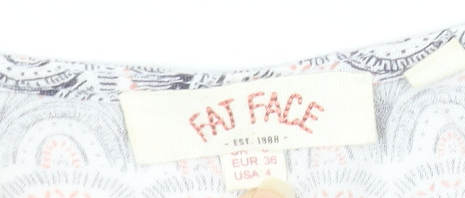 Fat Face Women Grey Patterned Viscose Short Sleeve T-Shirt Size 10