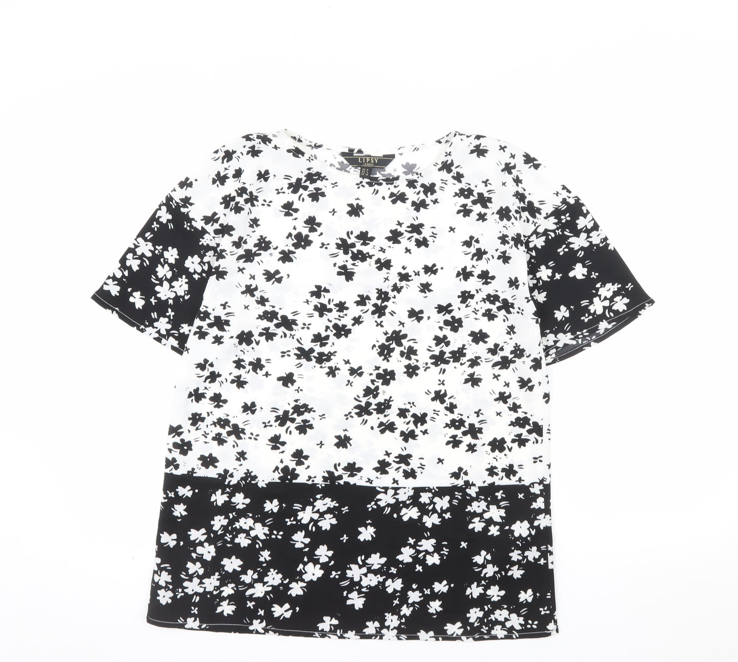 Lipsy Women’s Black Floral Tunic Blouse UK 8 Short Sleeve Polyester