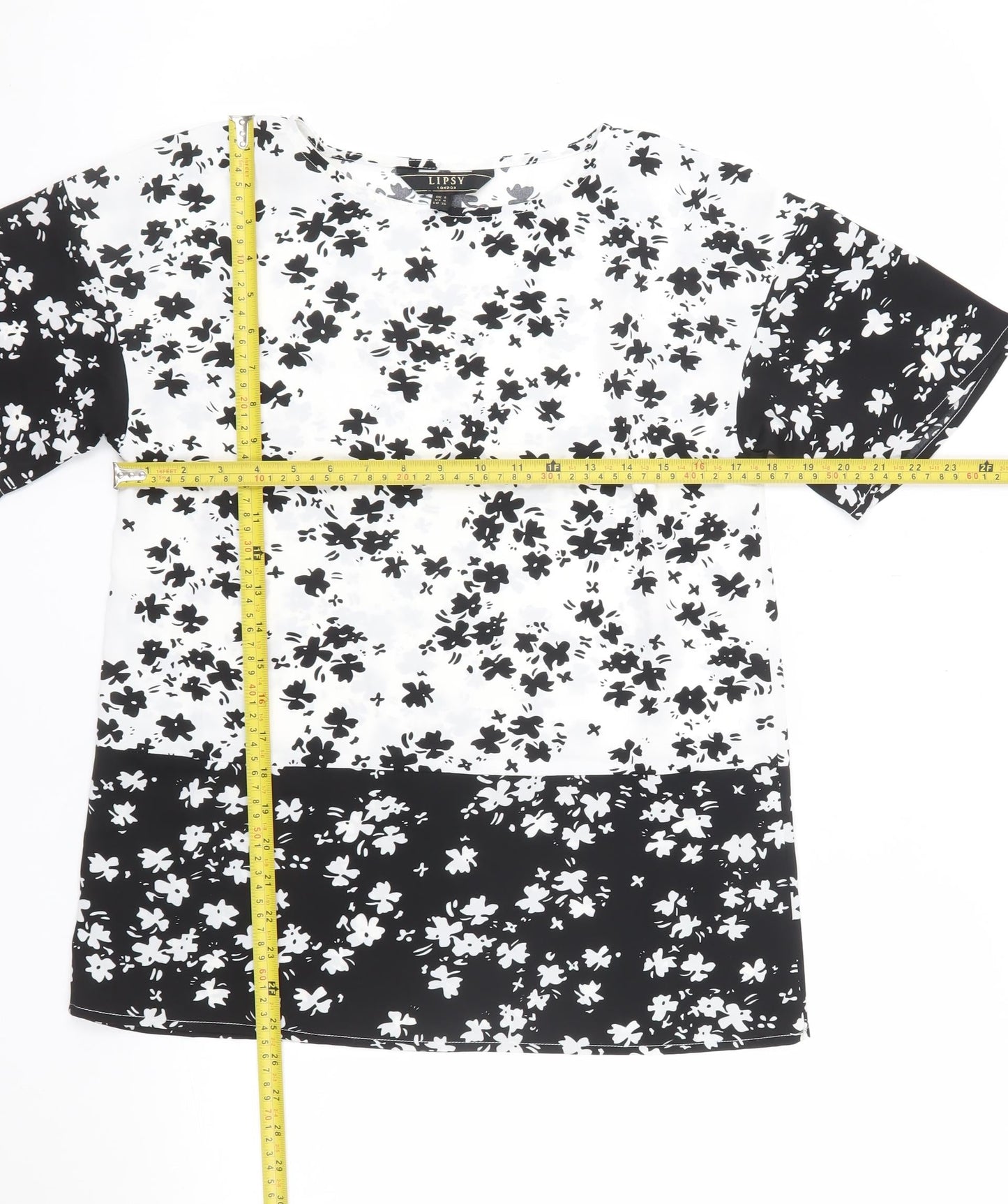 Lipsy Women’s Black Floral Tunic Blouse UK 8 Short Sleeve Polyester