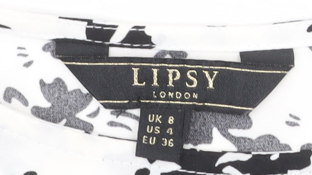Lipsy Women’s Black Floral Tunic Blouse UK 8 Short Sleeve Polyester