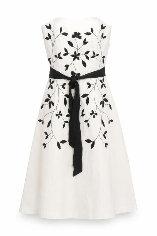 Coast Women's Ivory Black Embroidered Strapless A-Line Dress Size 10