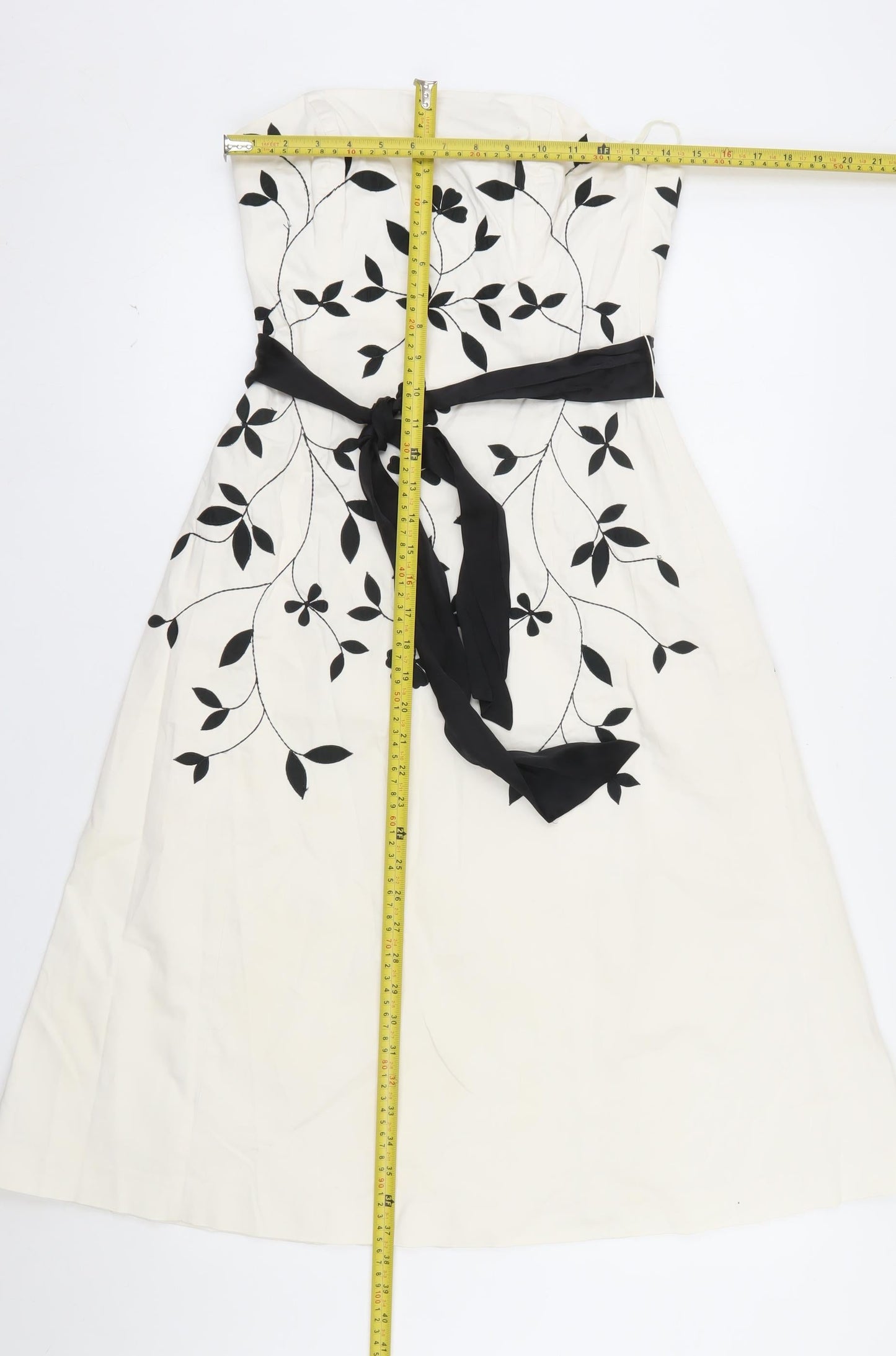 Coast Women's Ivory Black Embroidered Strapless A-Line Dress Size 10