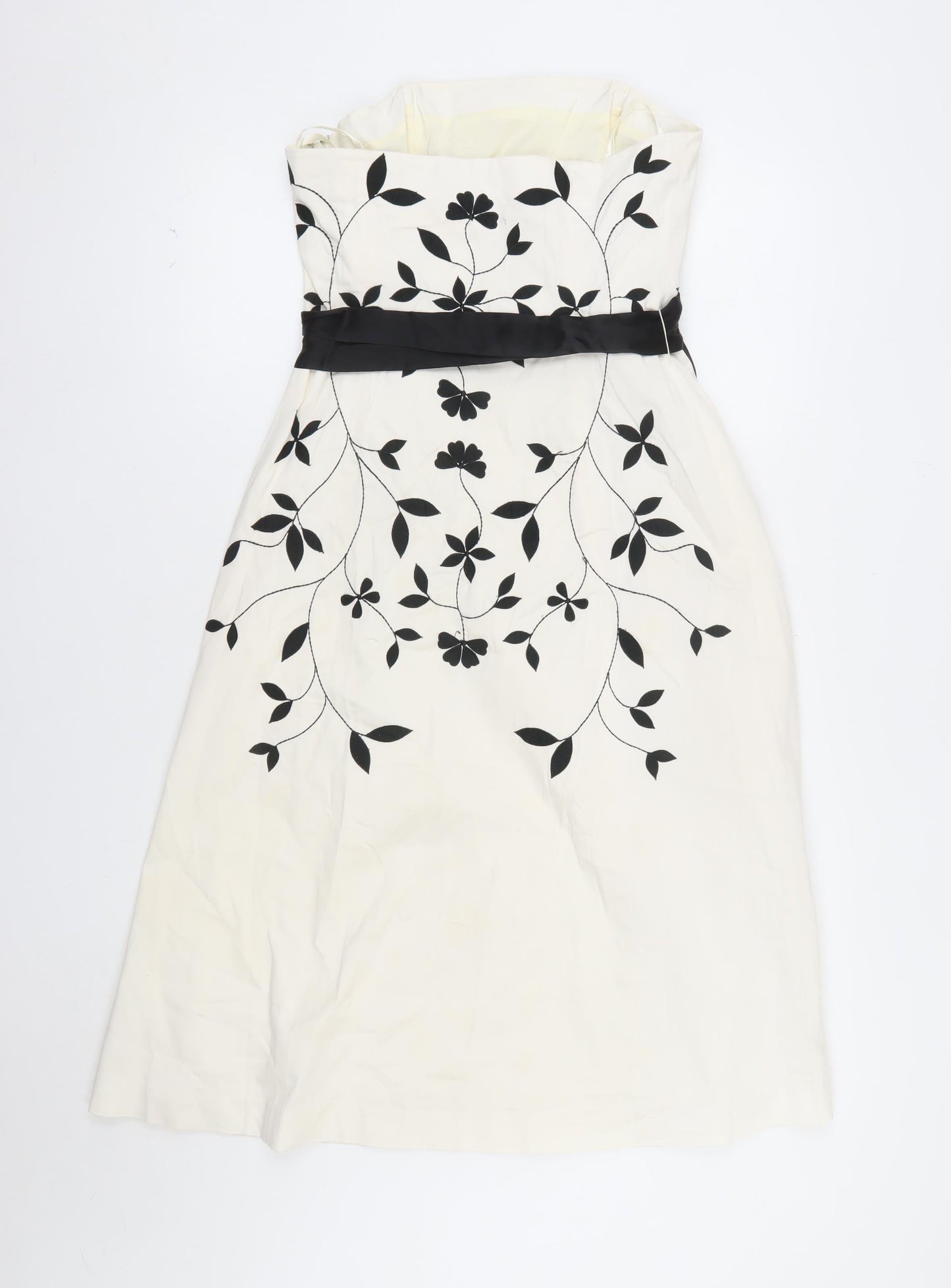 Coast Women's Ivory Black Embroidered Strapless A-Line Dress Size 10