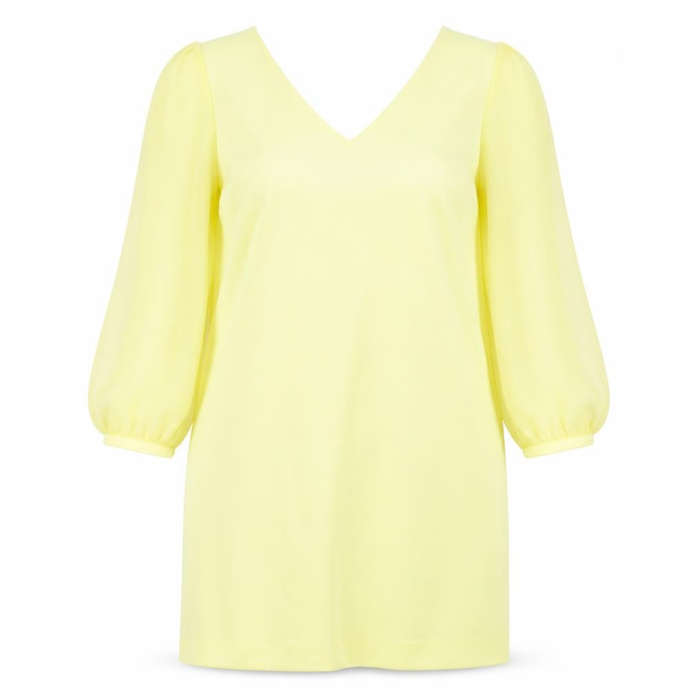 Next Women Yellow Shift Dress Size 12 V-Neck Puff Sleeve Woven