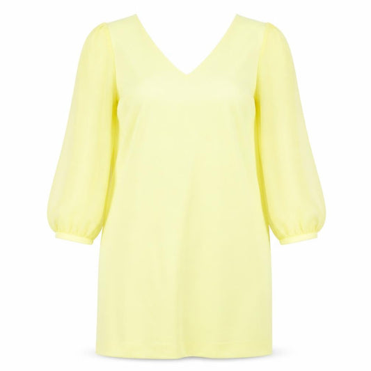 Next Women Yellow Shift Dress Size 12 V-Neck Puff Sleeve Woven
