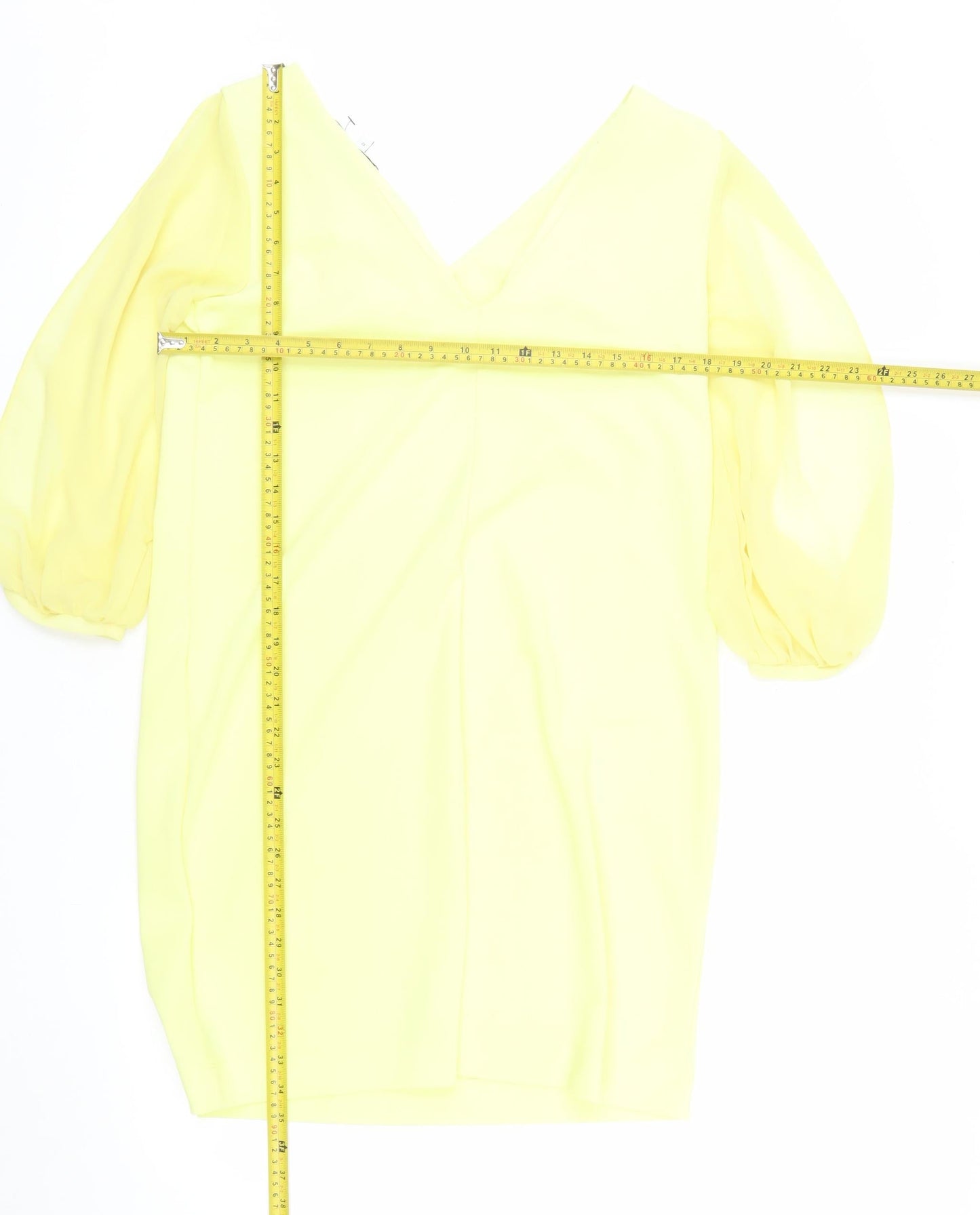 Next Women Yellow Shift Dress Size 12 V-Neck Puff Sleeve Woven