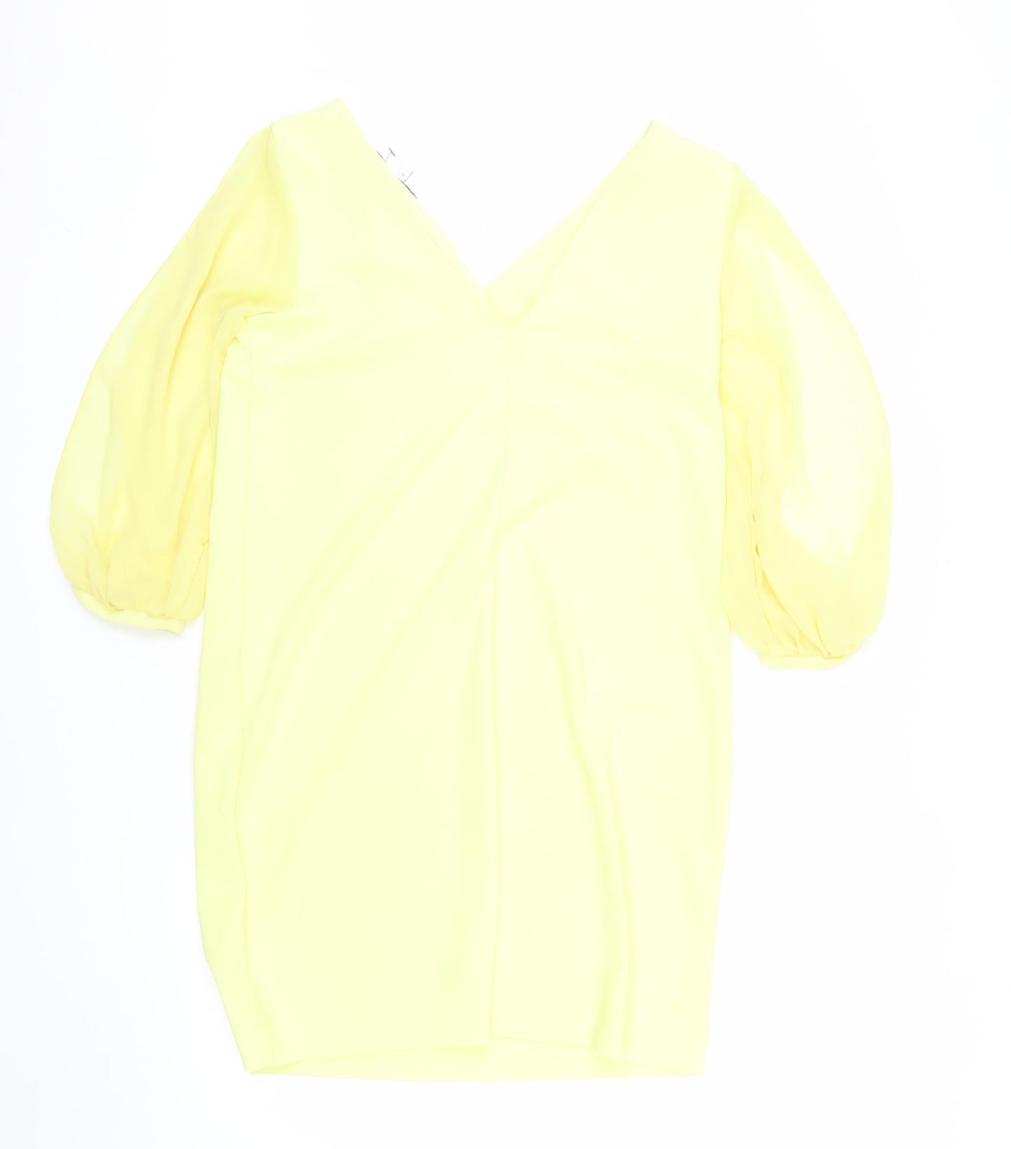 Next Women Yellow Shift Dress Size 12 V-Neck Puff Sleeve Woven