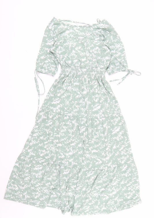 QED London Women’s Green Floral Midi Fit & Flare Dress Size 8