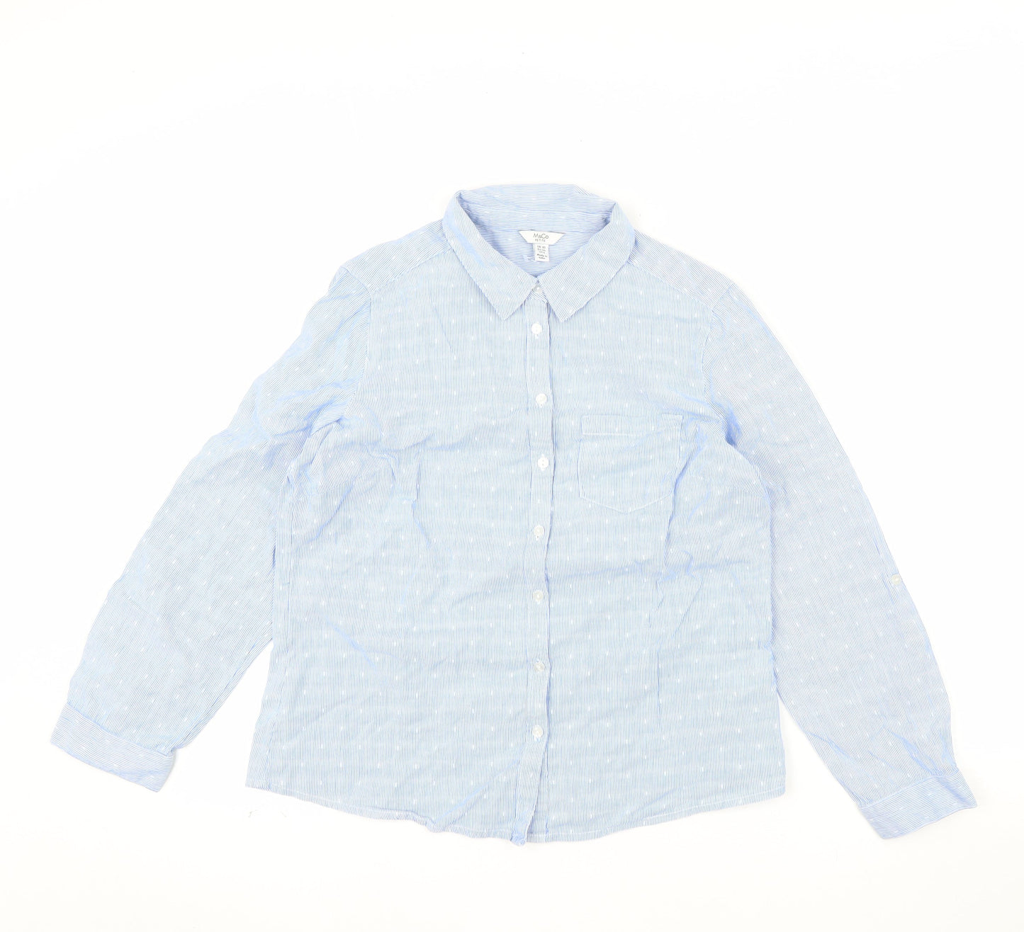 M&Co Women Blue Petite Cotton Long Sleeve Button-Up Shirt Size 10