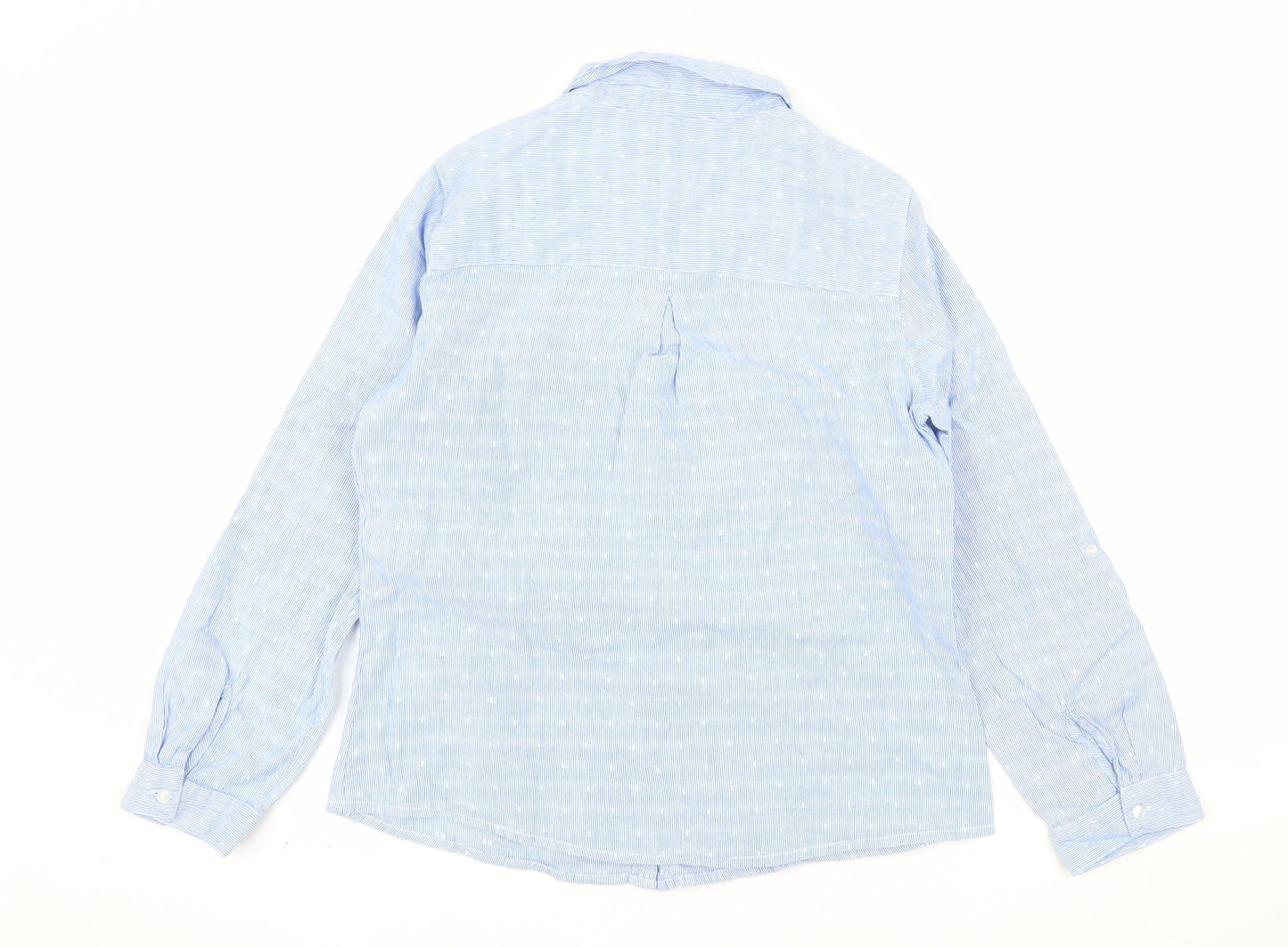 M&Co Women Blue Petite Cotton Long Sleeve Button-Up Shirt Size 10