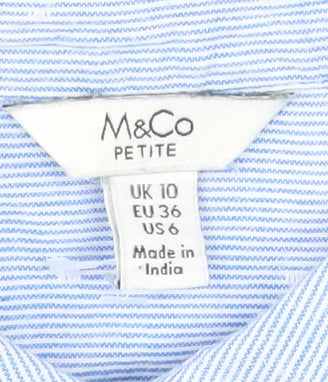 M&Co Women Blue Petite Cotton Long Sleeve Button-Up Shirt Size 10