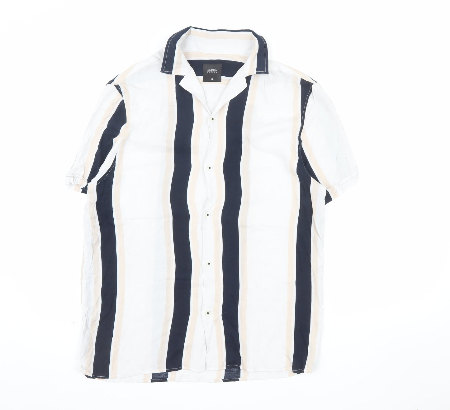 Burton Menswear London Men's Multicoloured Striped Short Sleeve Button-Up Shirt Size M