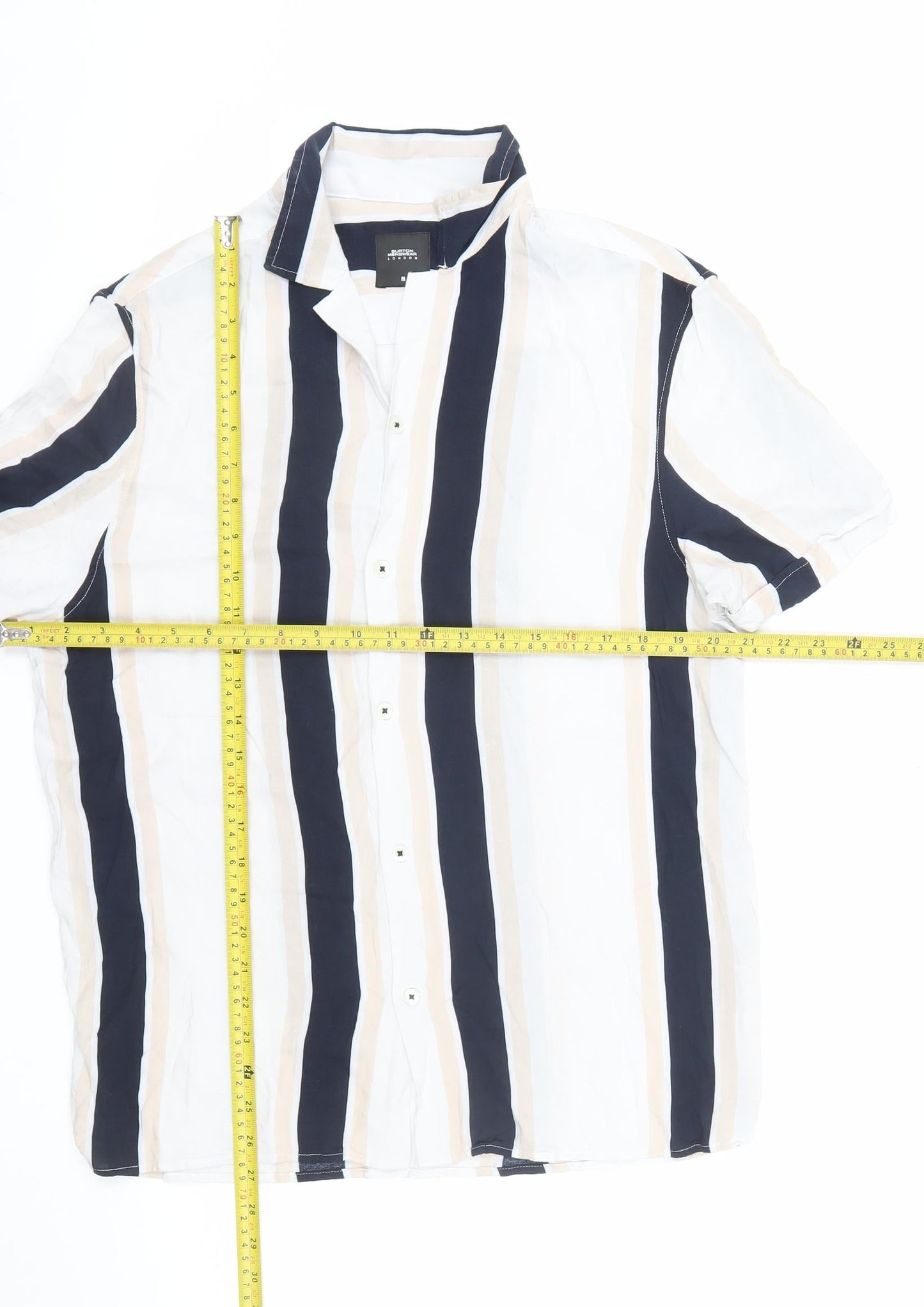 Burton Menswear London Men's Multicoloured Striped Short Sleeve Button-Up Shirt Size M