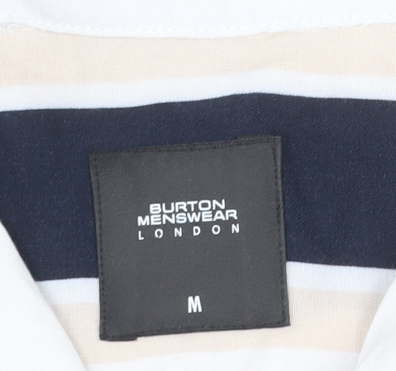 Burton Menswear London Men's Multicoloured Striped Short Sleeve Button-Up Shirt Size M