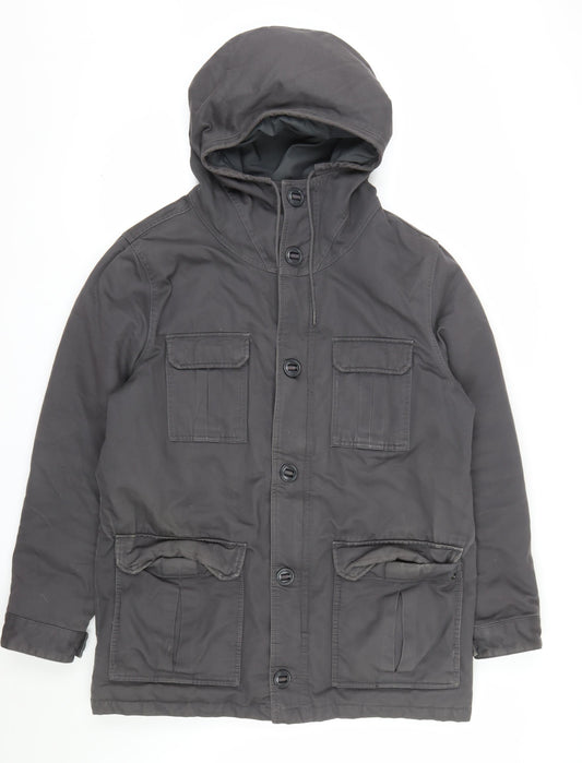 GAP Men's Grey Parka Jacket L Cotton Hooded Winter Coat