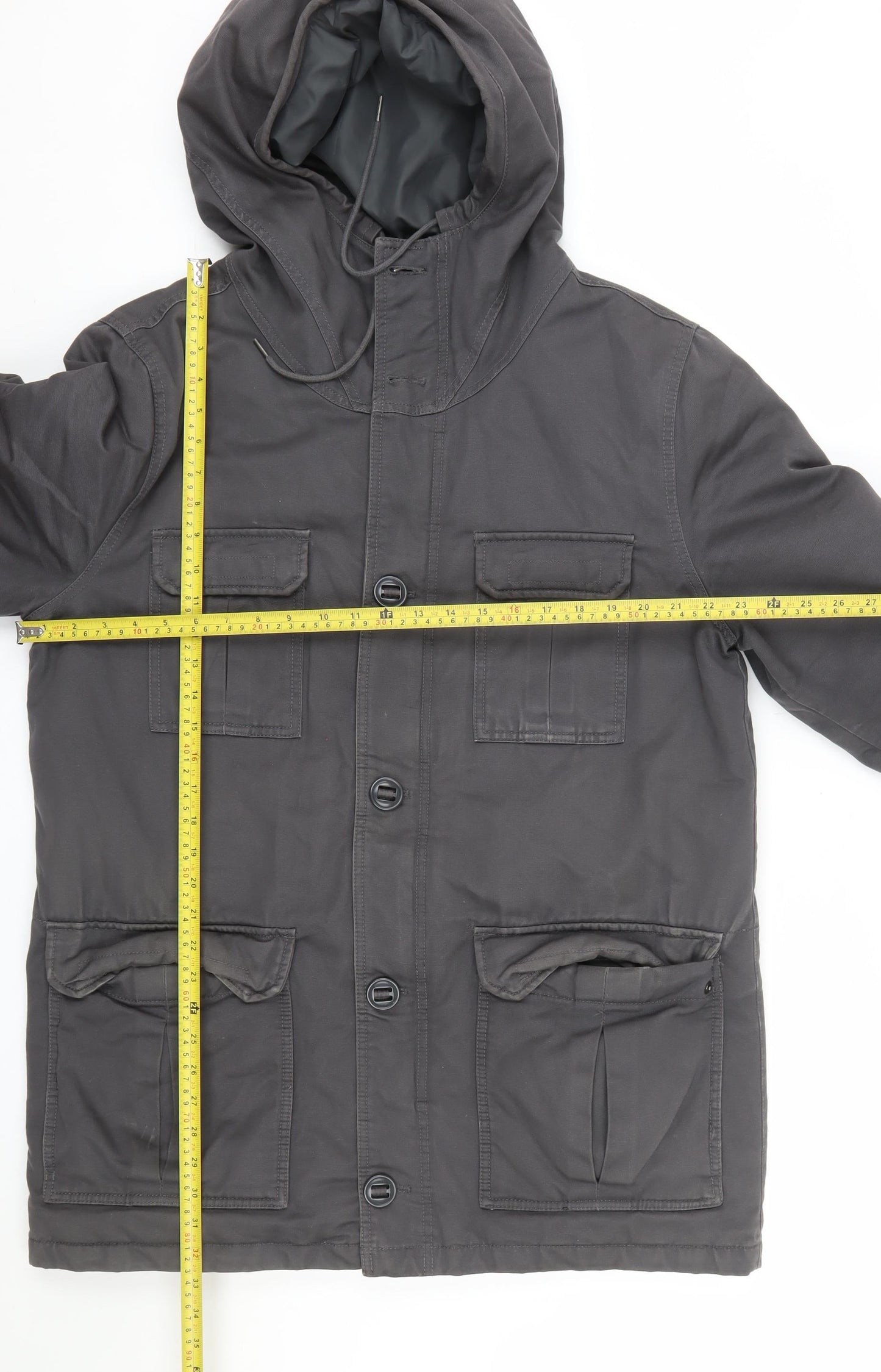 GAP Men's Grey Parka Jacket L Cotton Hooded Winter Coat