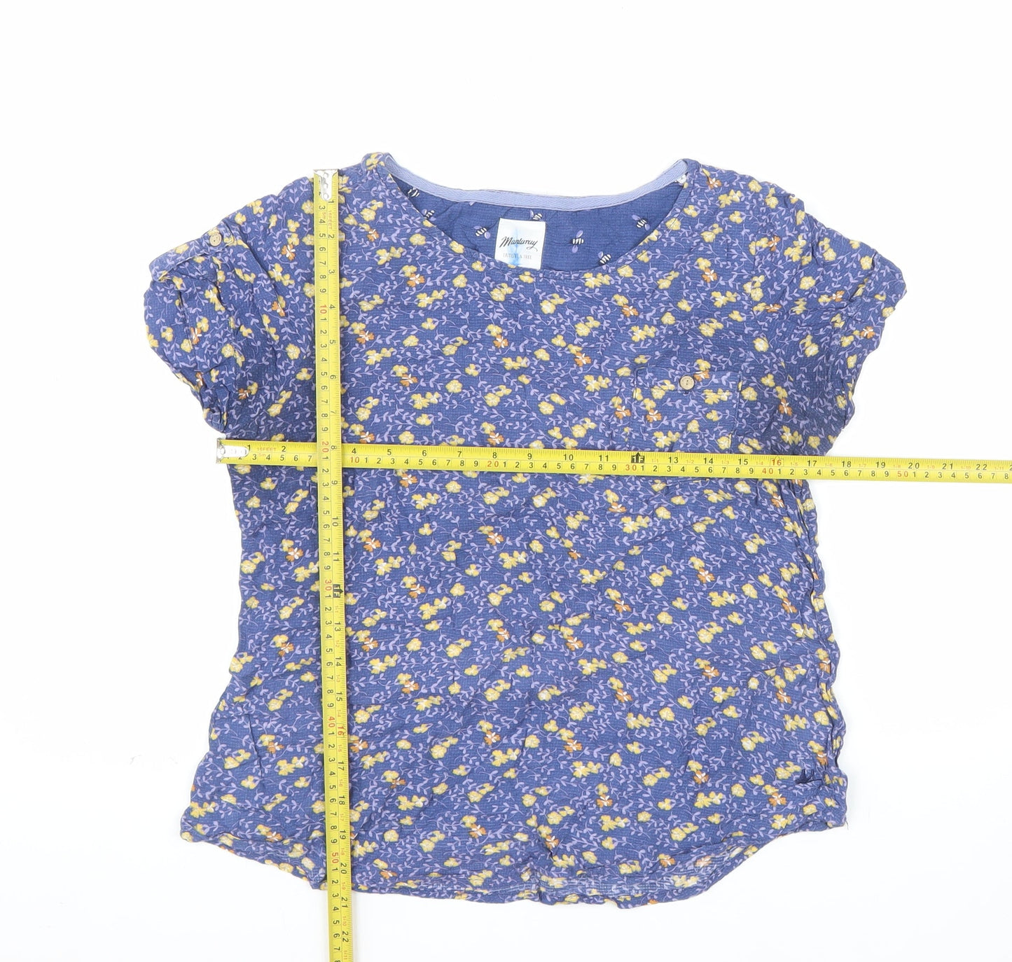 Mantaray Women's Blue Floral Viscose Short Sleeve T-Shirt Size 10