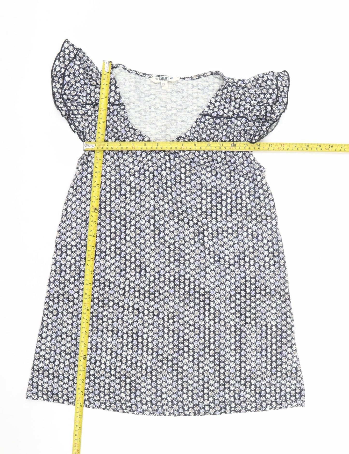 FatFace Womens Blue Geometric Cotton Modal Shift Dress Size 8