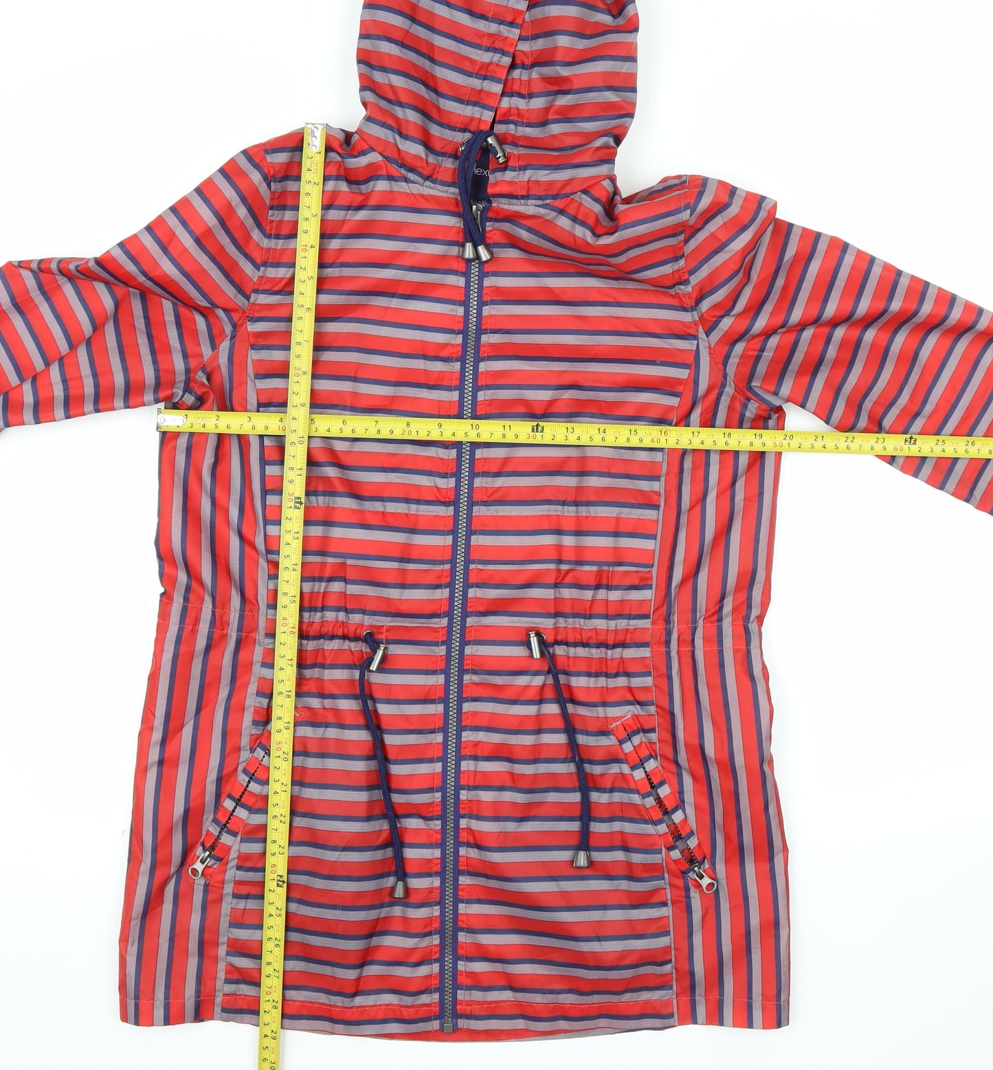 Next Women’s Red Striped Hooded Rain Coat Jacket Size 10